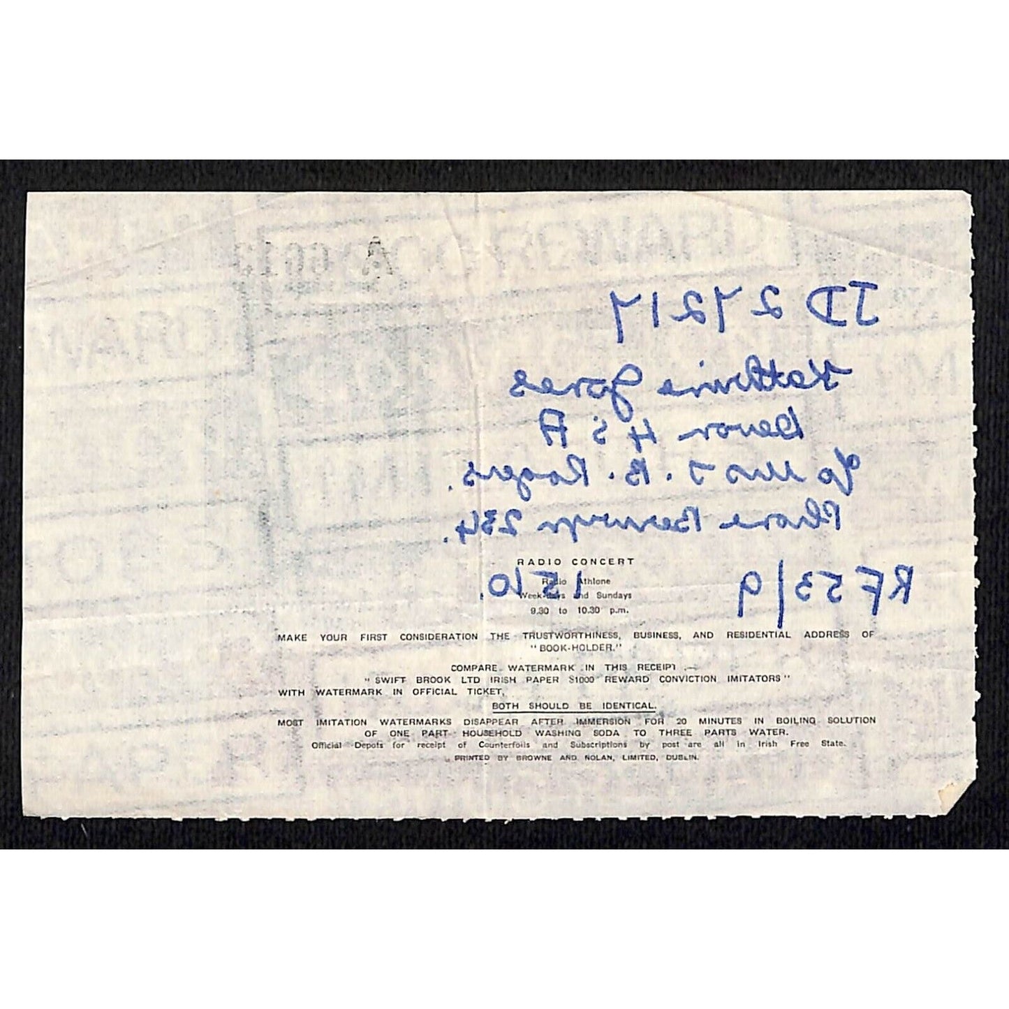 1938 Irish Lottery / Free State Hospitals' Sweepstakes Ticket #6613