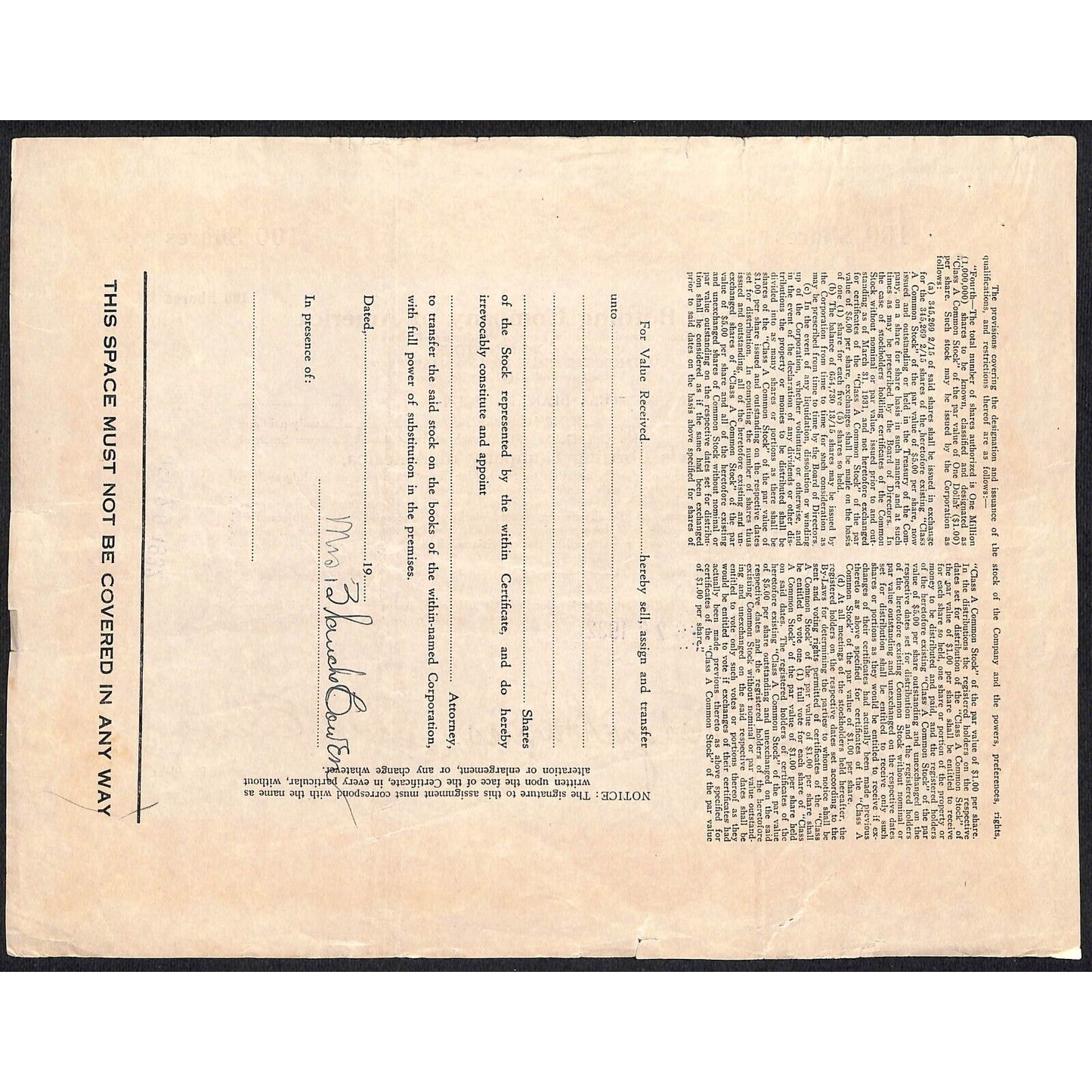 Mavis Bottling Co. of America - Pepsi* 1932 Stock Certificate Mrs. Blanche Cowen
