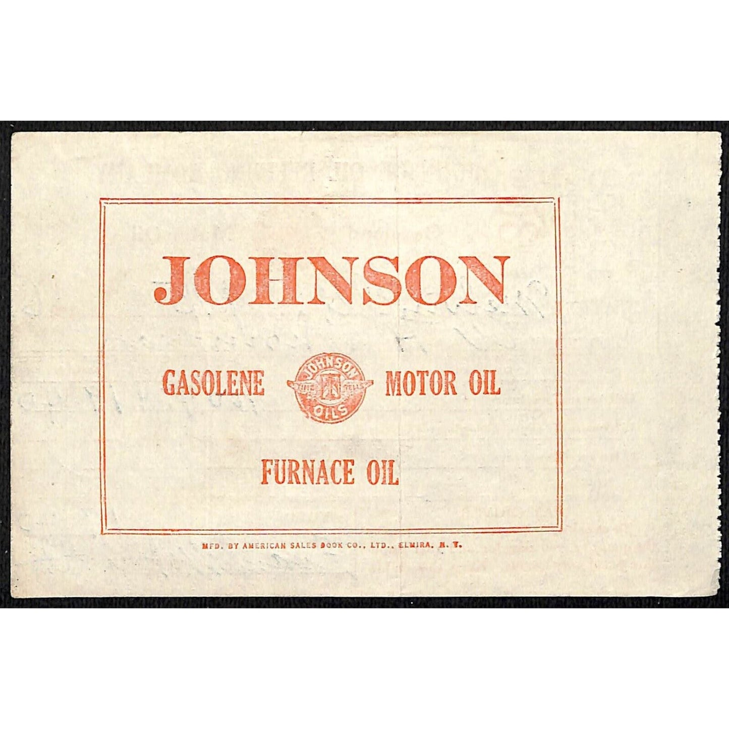 Johnson Oils Gasoline Kerosene 1926 W. H. Thompson Melvin IL #30 Station Receipt