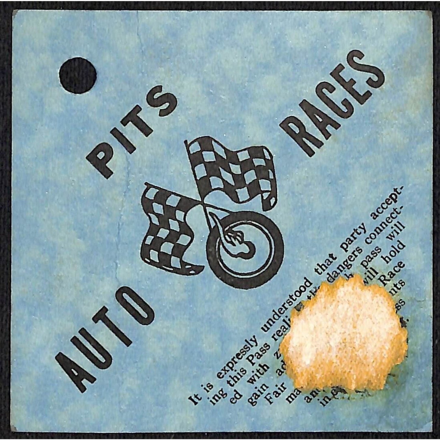 Fair Association Auto Races Pit Pass / Auto Racing c1940's Scarce