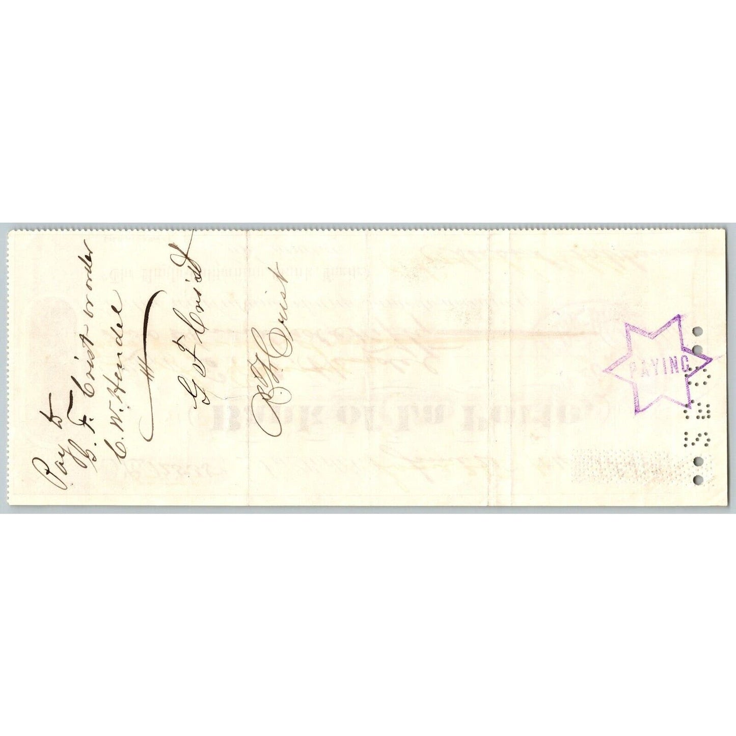 Bank of La Porte Check Charles W. Hendel 1884 Mining Vignette #12535