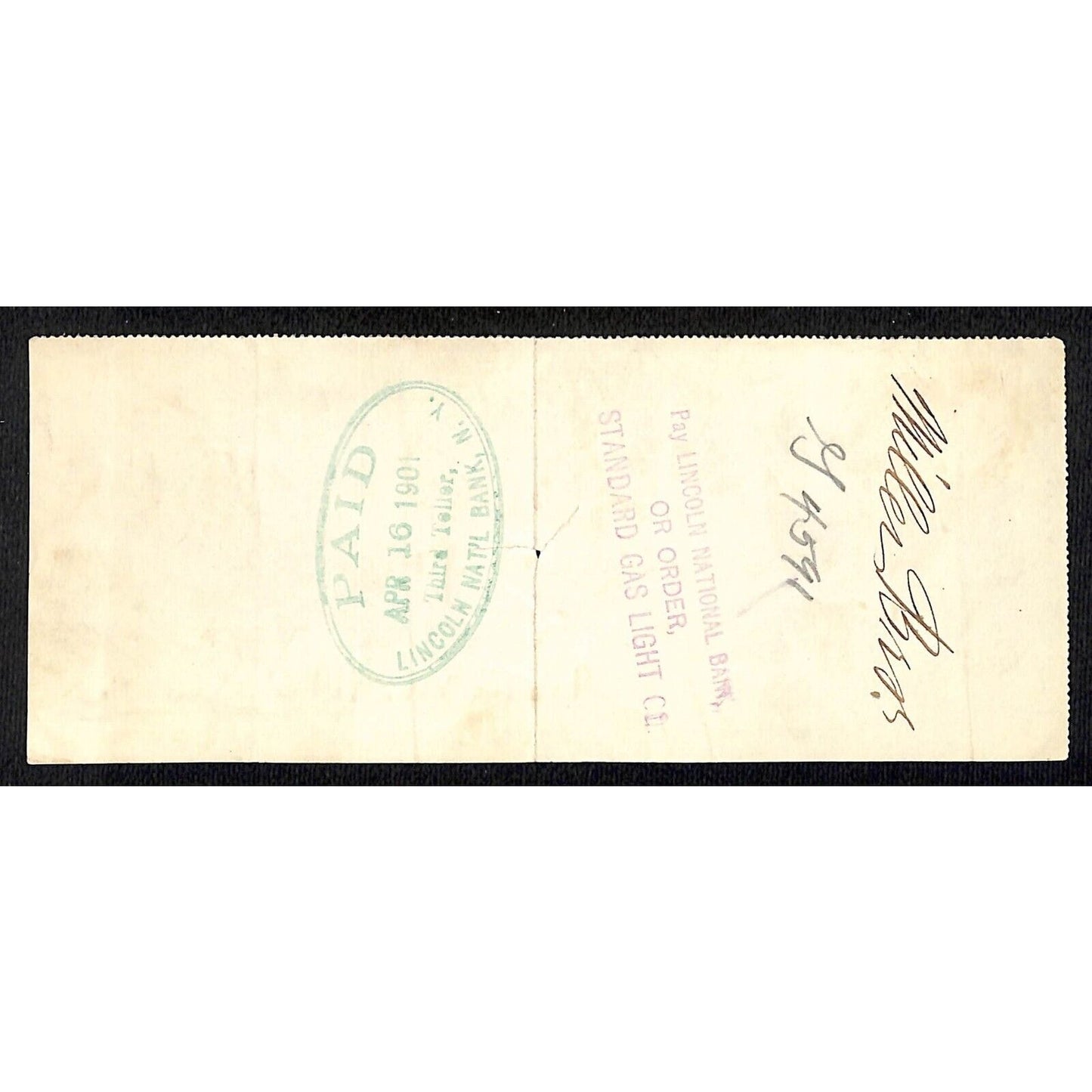 1901 Wells Fargo & Co Bank 63 Broadway NYC Check w/ Rev Stamp - Miller Brothers