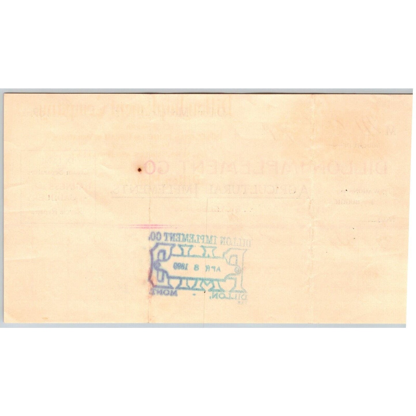 Dillon, MT Dillon Implement Co. Agricultural Bicycles Wagons 1899 Billhead