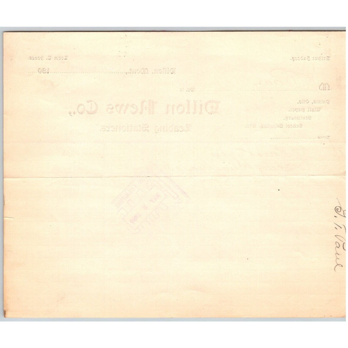Dillon, MT Dillon News Co. Stationers 1899 Billhead G.T. Paul* Furniture