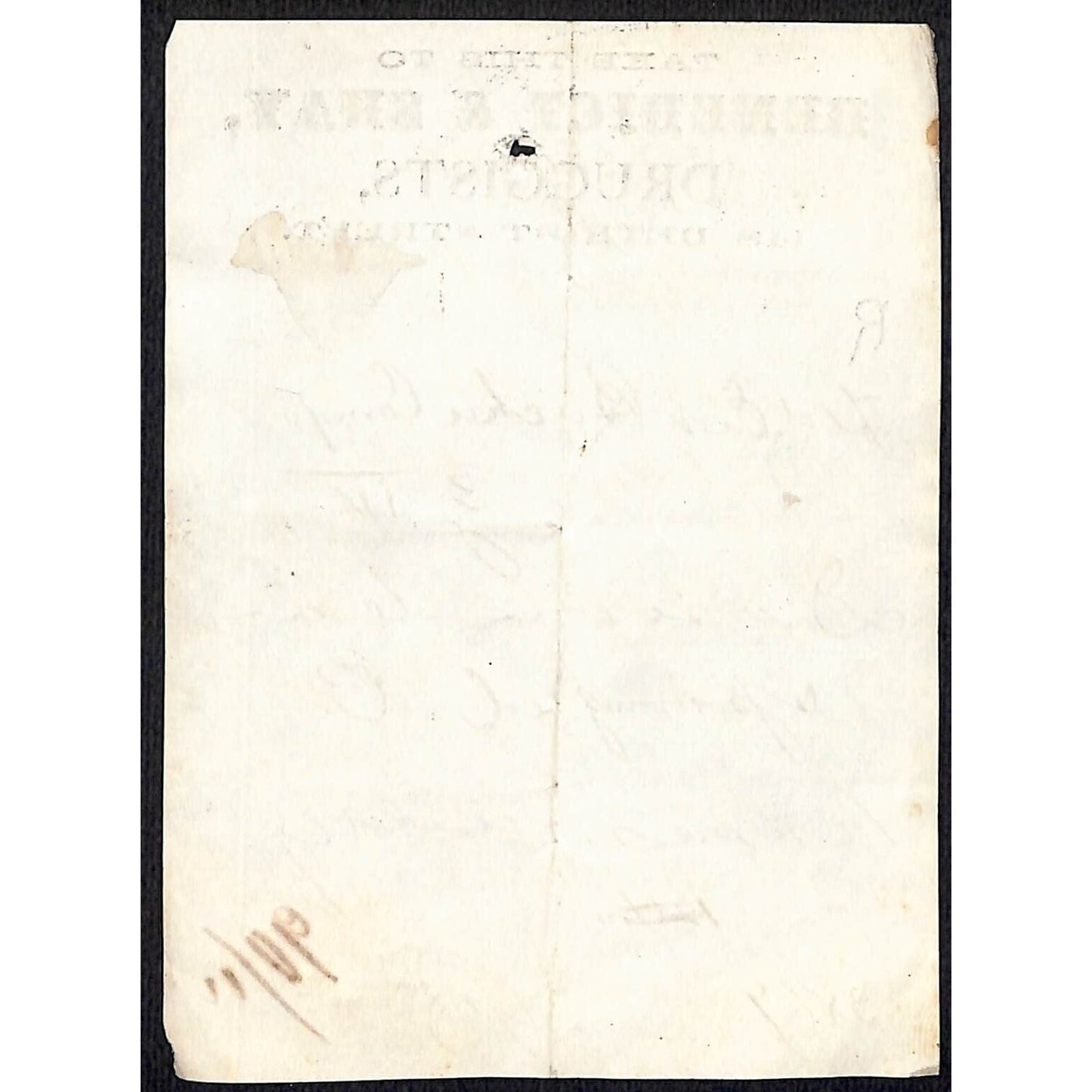 Benedict & Shay Druggist 148 Detroit Street c1870's? Prescription #3869