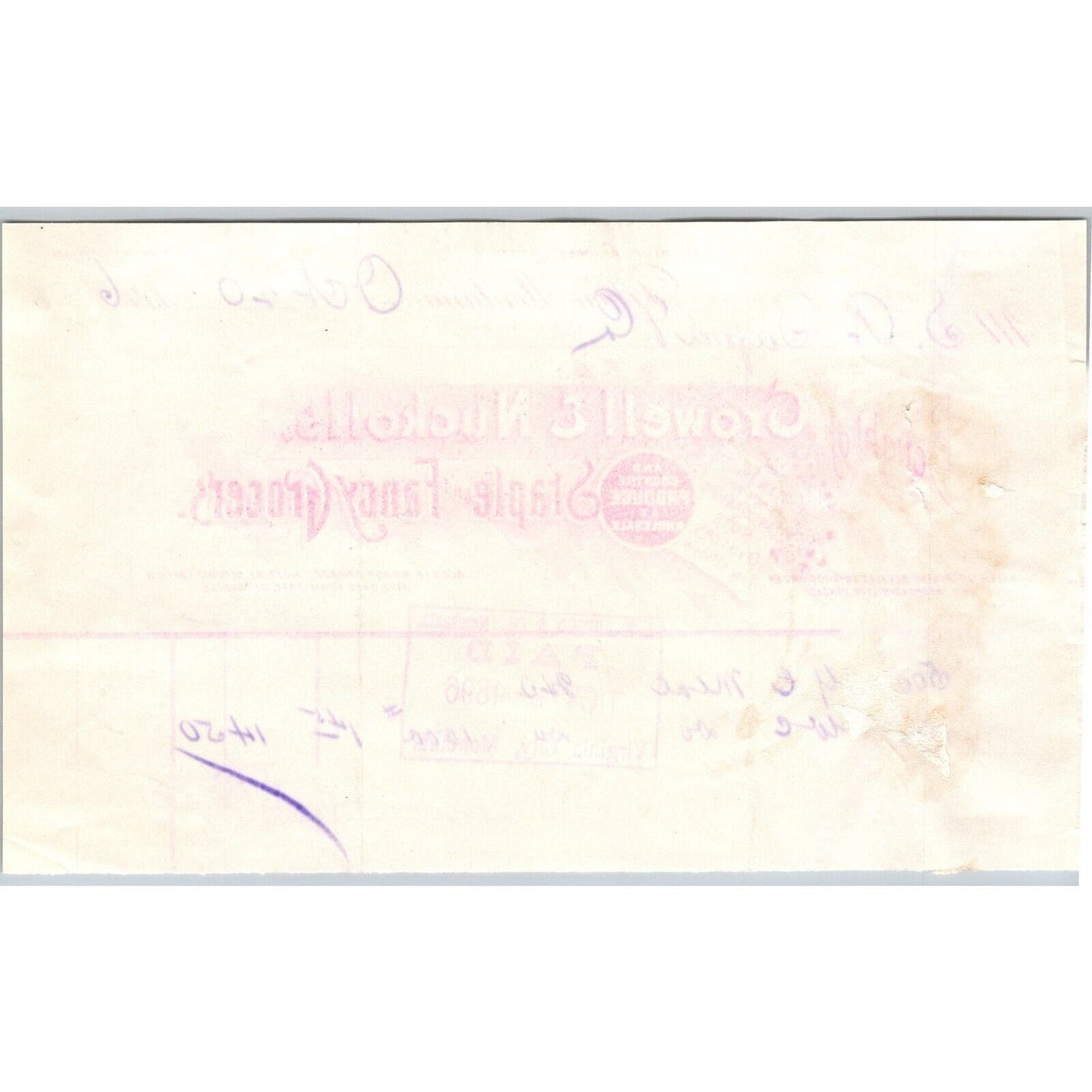 Dillon, MT Crowell & Nuckolls 1896 Grocers Billhead S.R. Buford* Virginia City