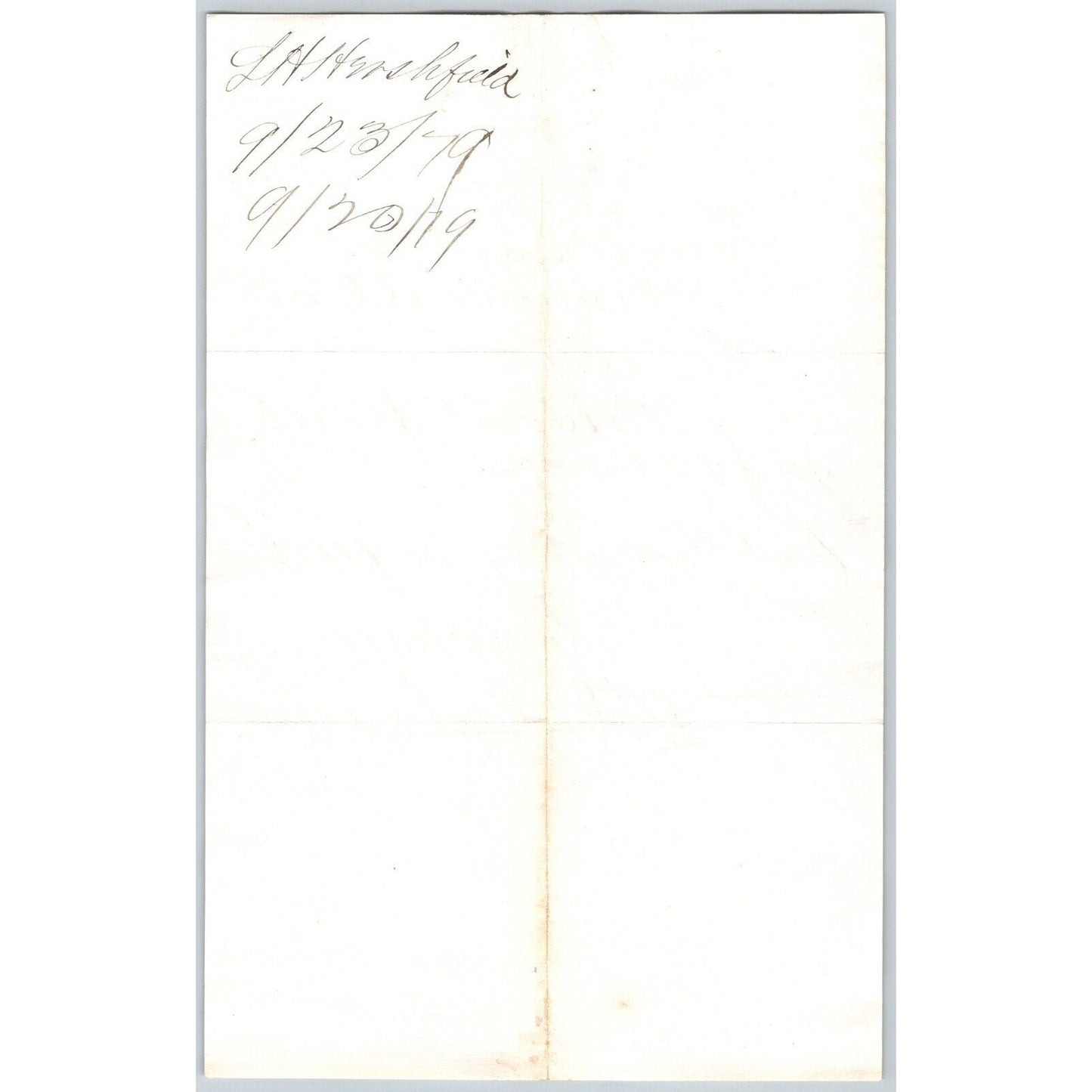 L.H. Hershfield** Bankers Helena 9/20 1879 Payment Advice Billhead Henry Elling*