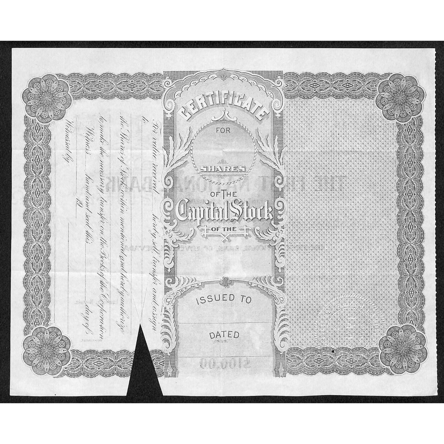 First National Bank of Lovelock, NV 1905 Stock Certificate to J.G. Taylor ?