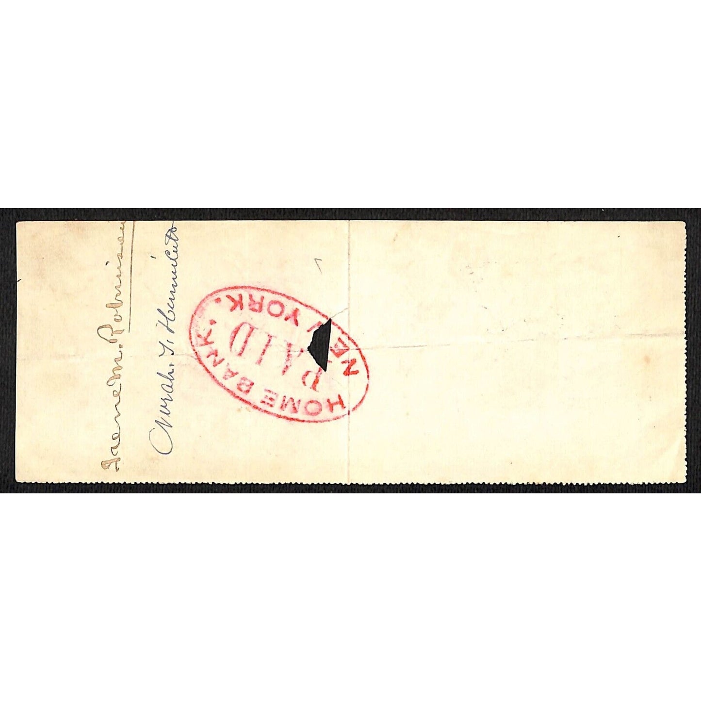 1900 Wells Fargo & Co Bank 63 Broadway NYC #74 Check w/ Rev Stamp Cash