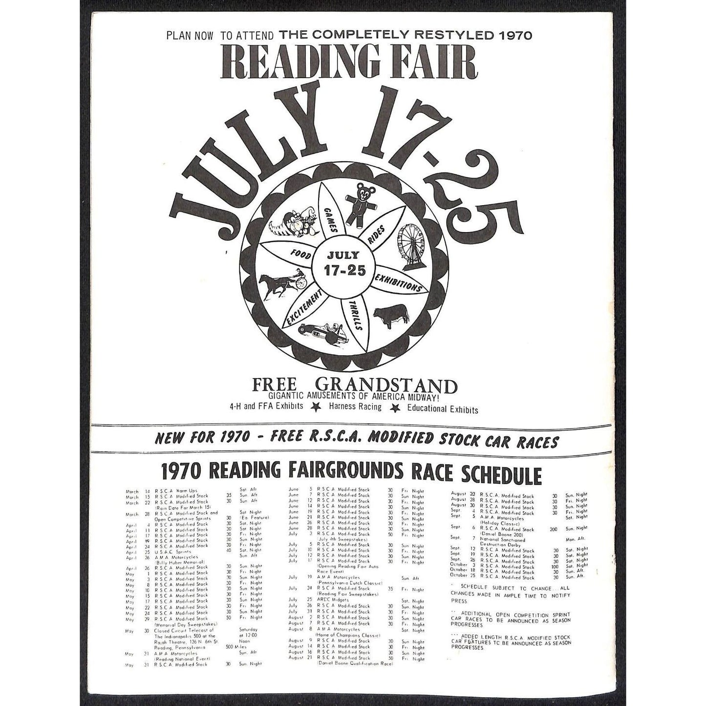 Reading Fairgrounds 1970 USAC Auto Races Program Sprint Car Champion 12pp*