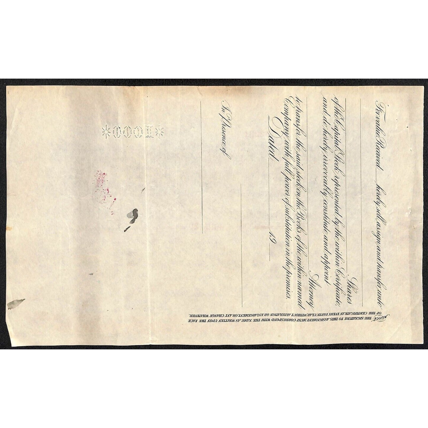Bay State Gas Company Delaware 1917 Stock Certificate Will S. Martin Orange