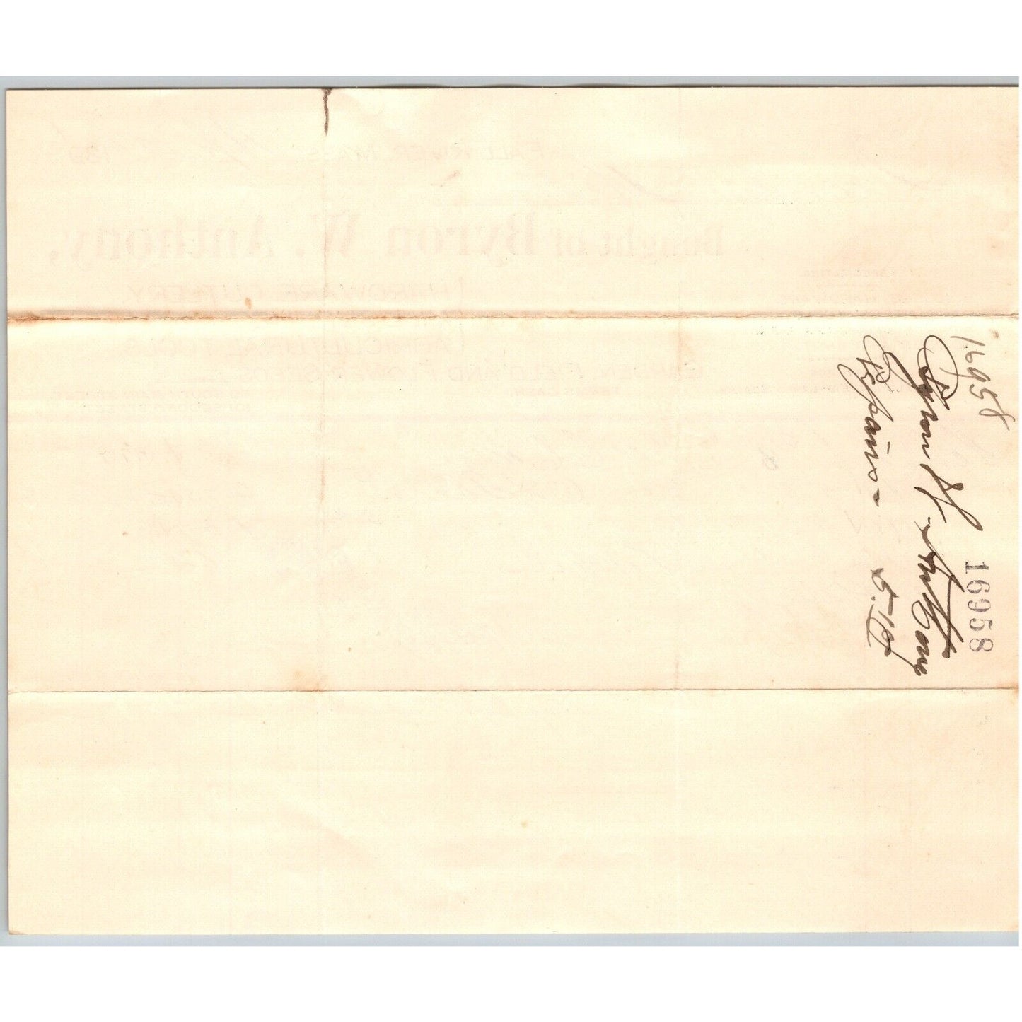 Byron W. Anthony Hardware Cutlery Mill Supplies Fall River, MA 1899 Billhead VGC