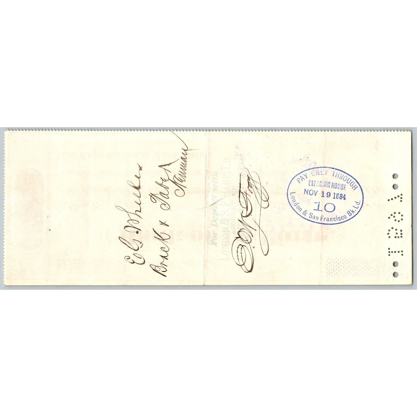 Bank of La Porte Check E.G. Wheeler* 1884 Mining Vignette #13155