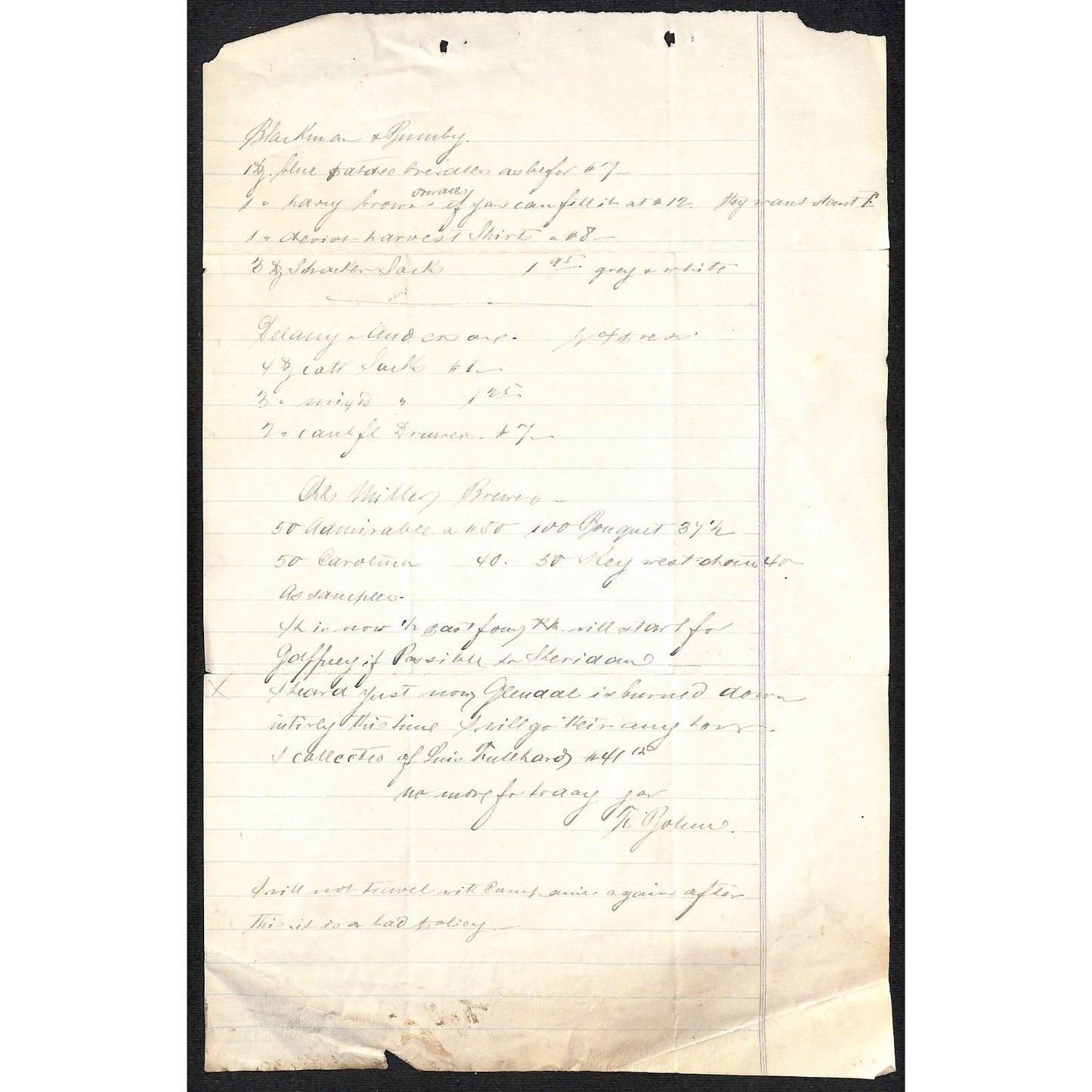 1879 ALS Greenhood, Bohm & Co* re: Long List of Goods and Prices