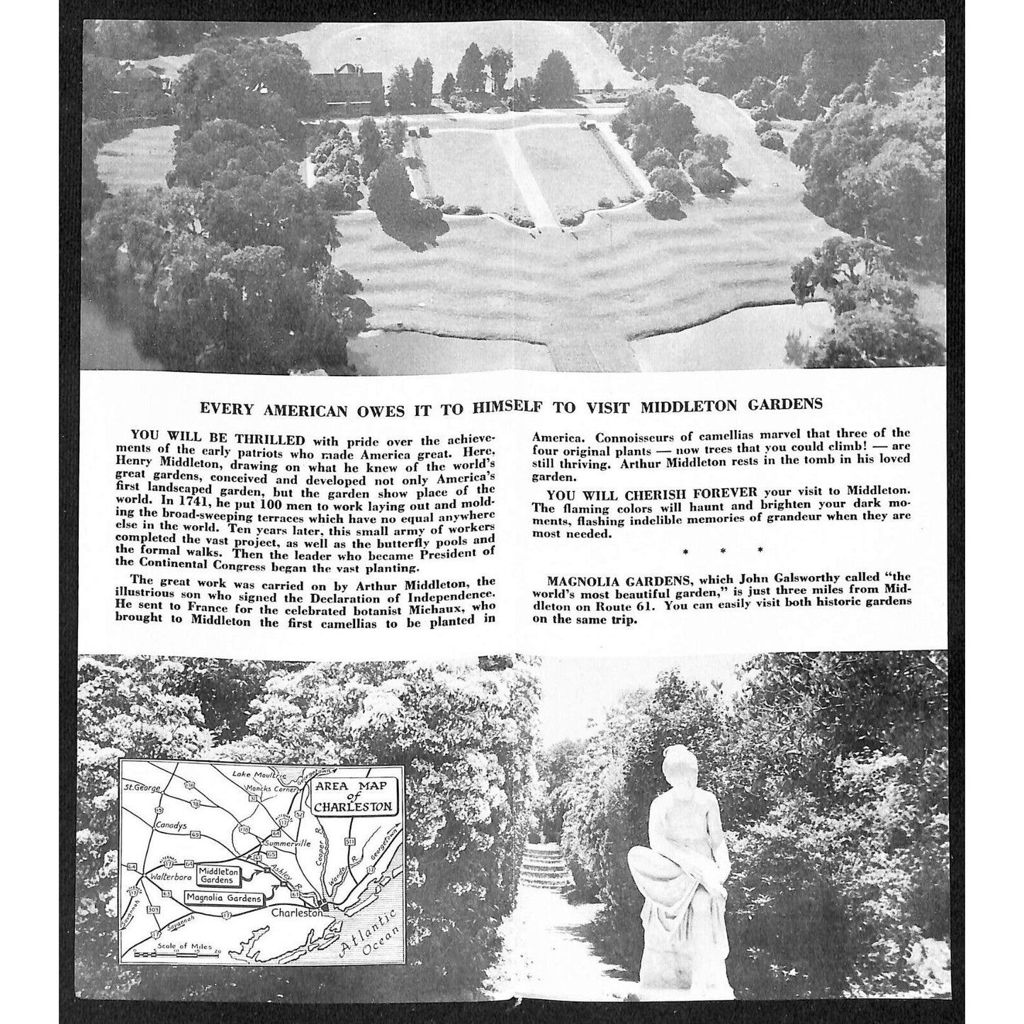 Middleton Gardens Charleston, SC c1960 Travel Brochure VGC