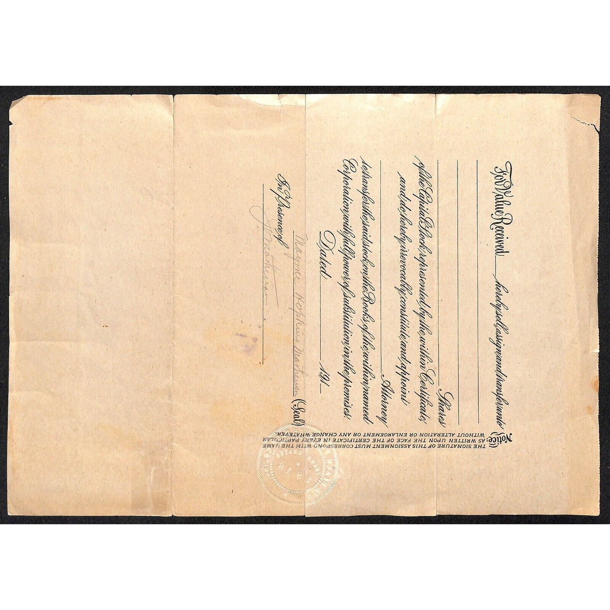 Rye Beach Pleasure Park Co New York 1922 Stock Certificate #10 Tax Stamps Scarce