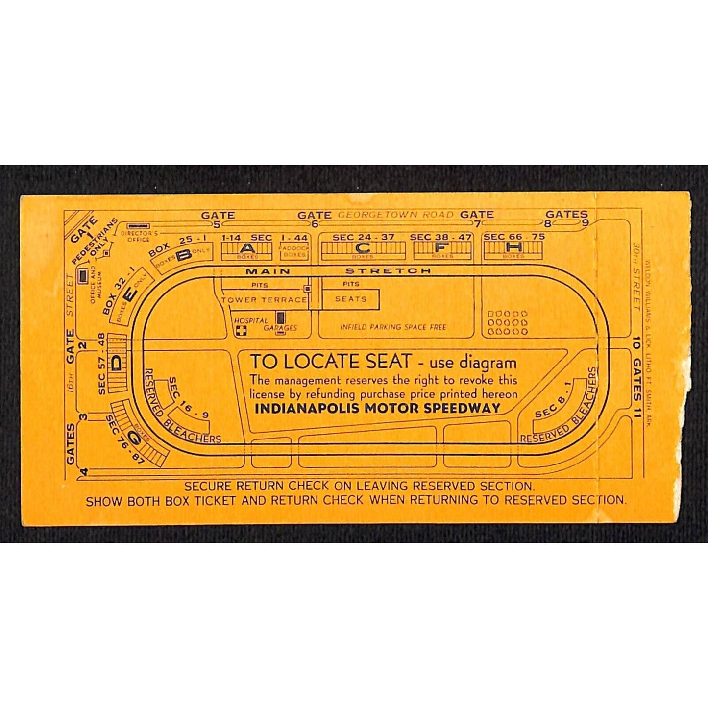 1957 Indy 500 Ticket / IMS 500 Mile Sweepstakes Ticket Stub - Seat 2 VGC