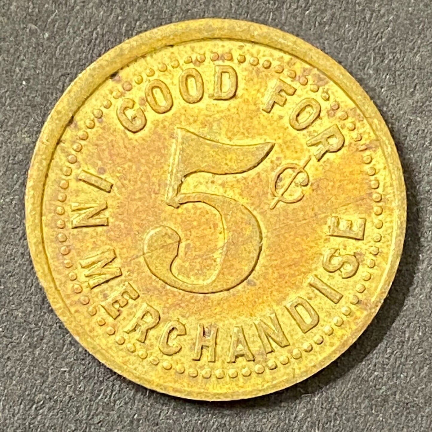 Charles Stratig Candy Store Duluth Hibbing c1921-30's G/F 5¢ Token 20mm (#1)
