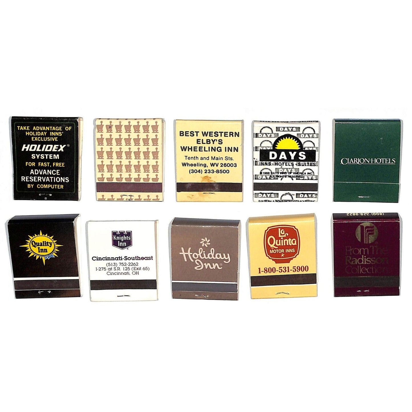 Group of 10 Different Mostly Full* U.S. Hotel Matchbooks c1974-80's VGC