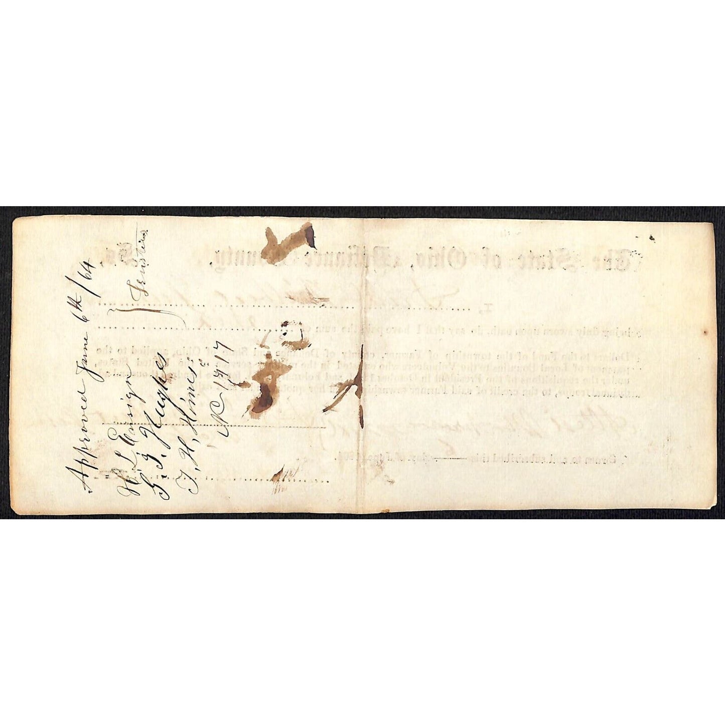 Civil War Farmer Township, OH Defiance 1864 Bounty Receipt Daniel Gilbert ?