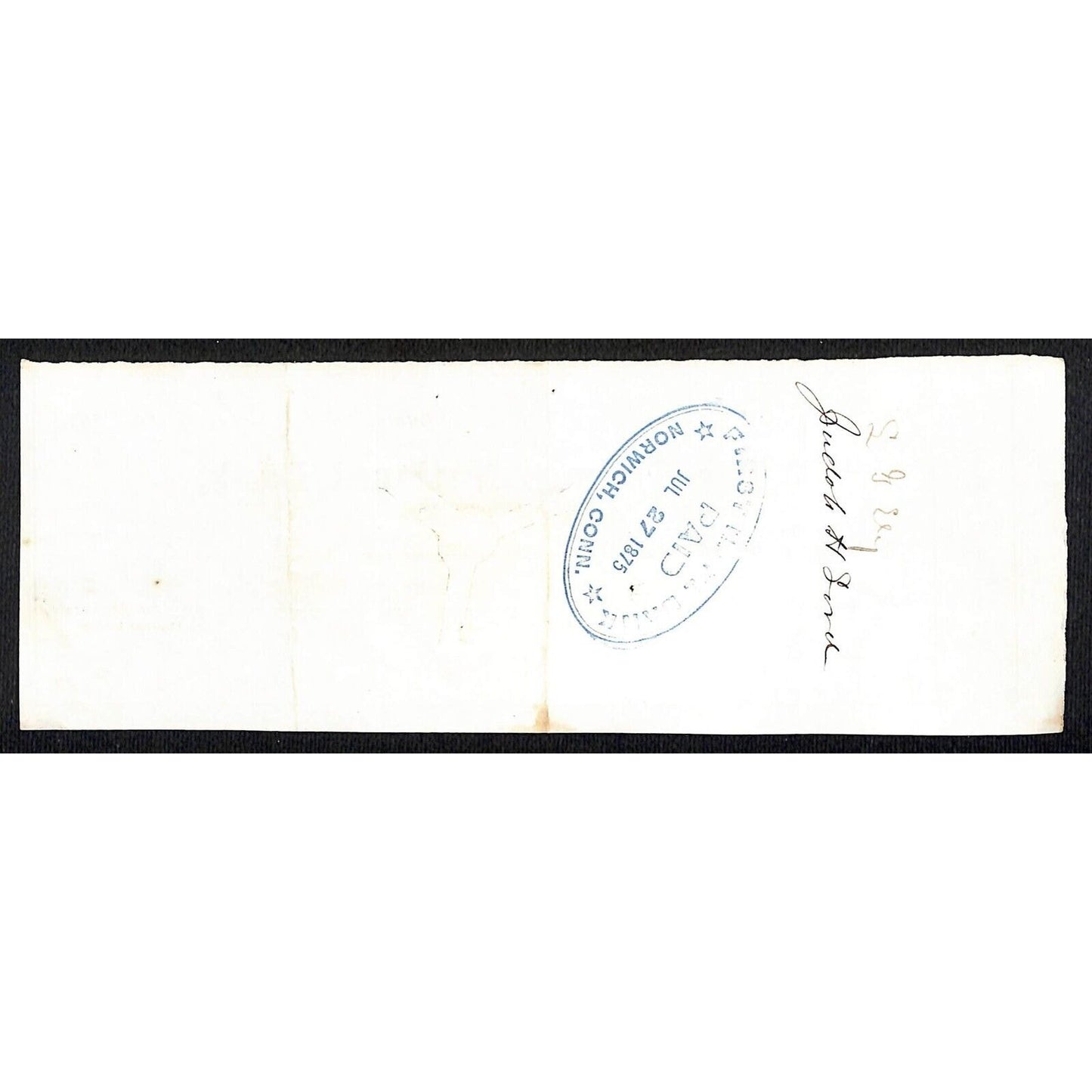 James A. Bill* 1875 Thames National Bank Lyme CT on Rev Stamp Check Stock (#26)