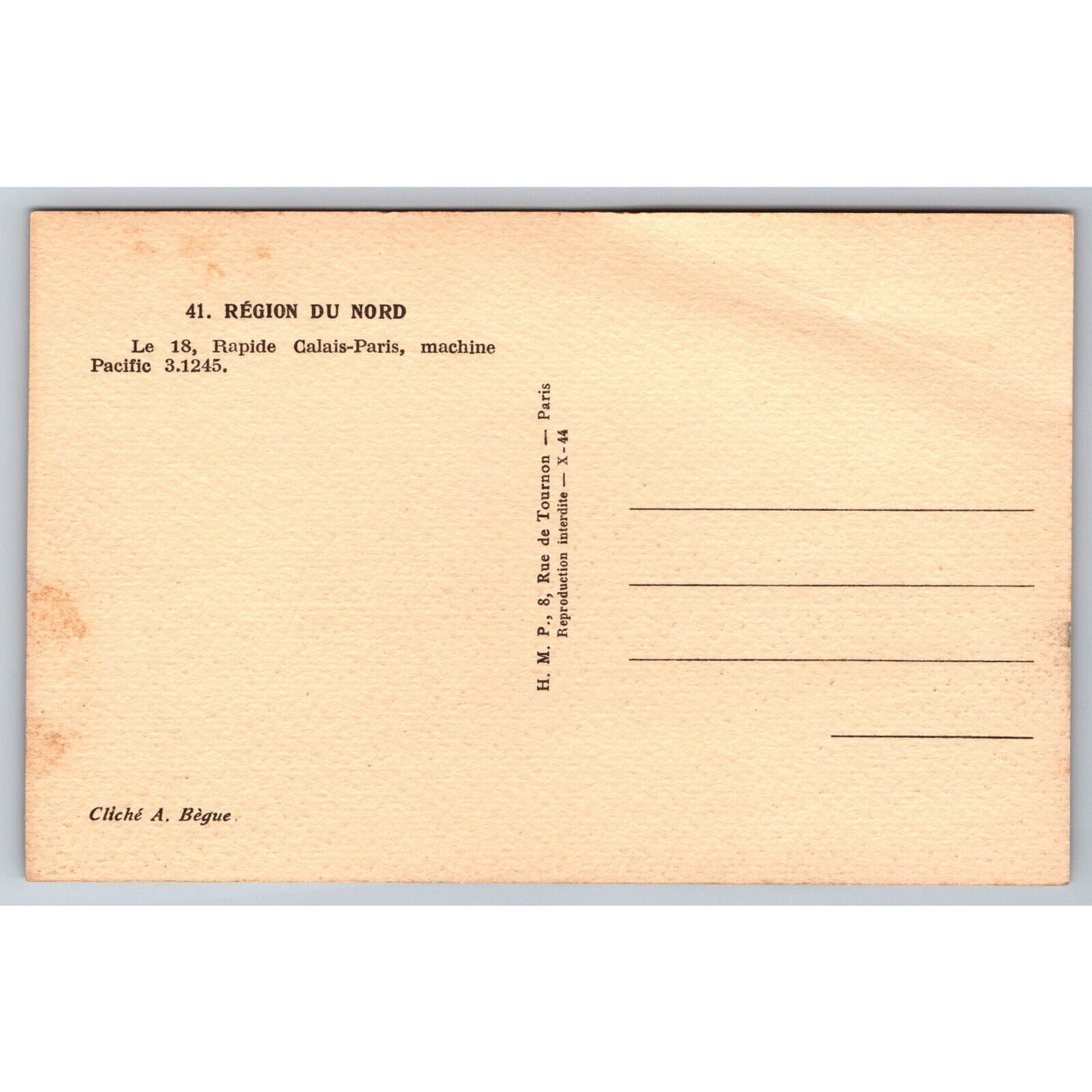 French Railroad RPPC* Postcard Machine Pacific 3.1245 c1900 H.M.P.