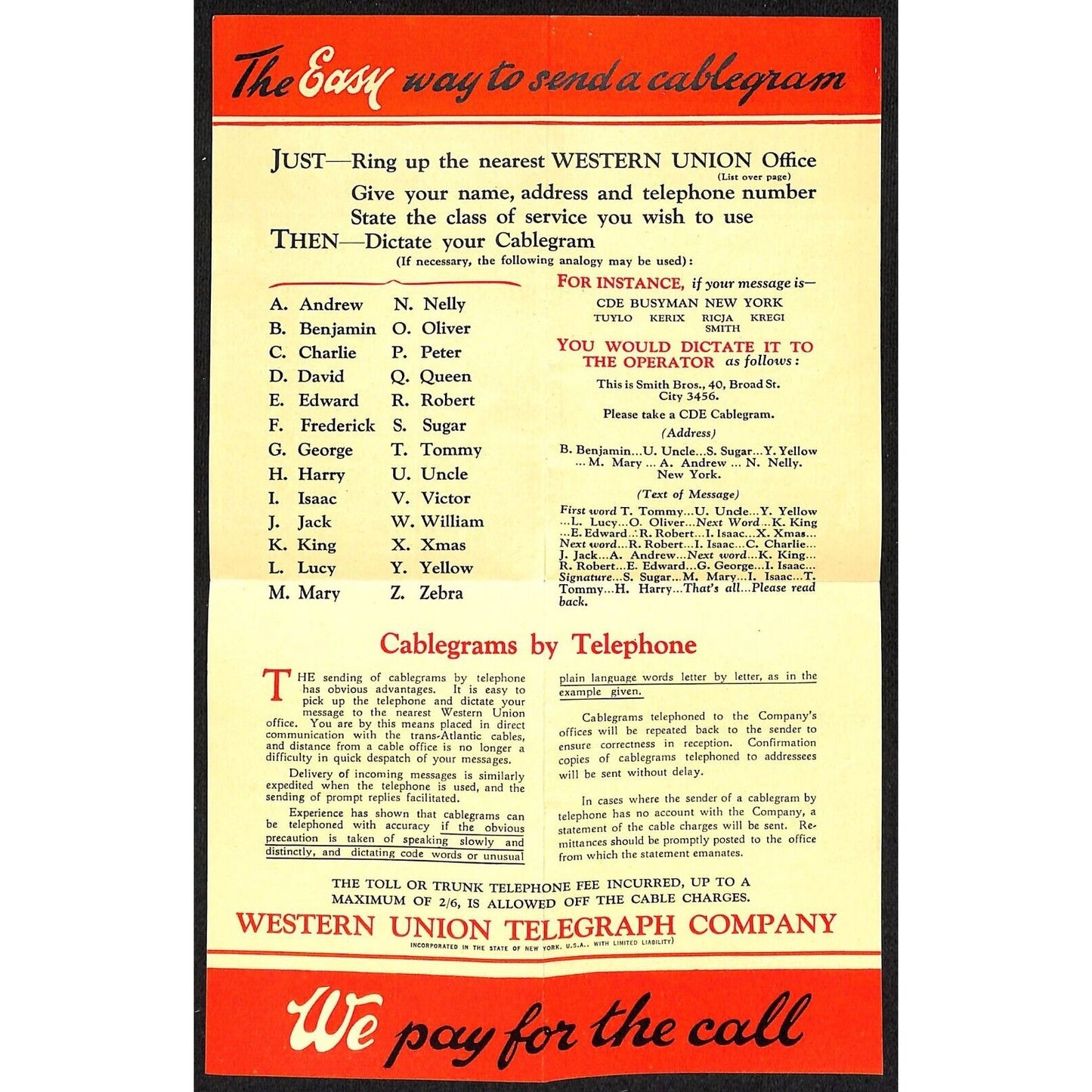 Every Telephone A Western Union Cable Office c1936 Adv. Folded Flyer VGC Scarce
