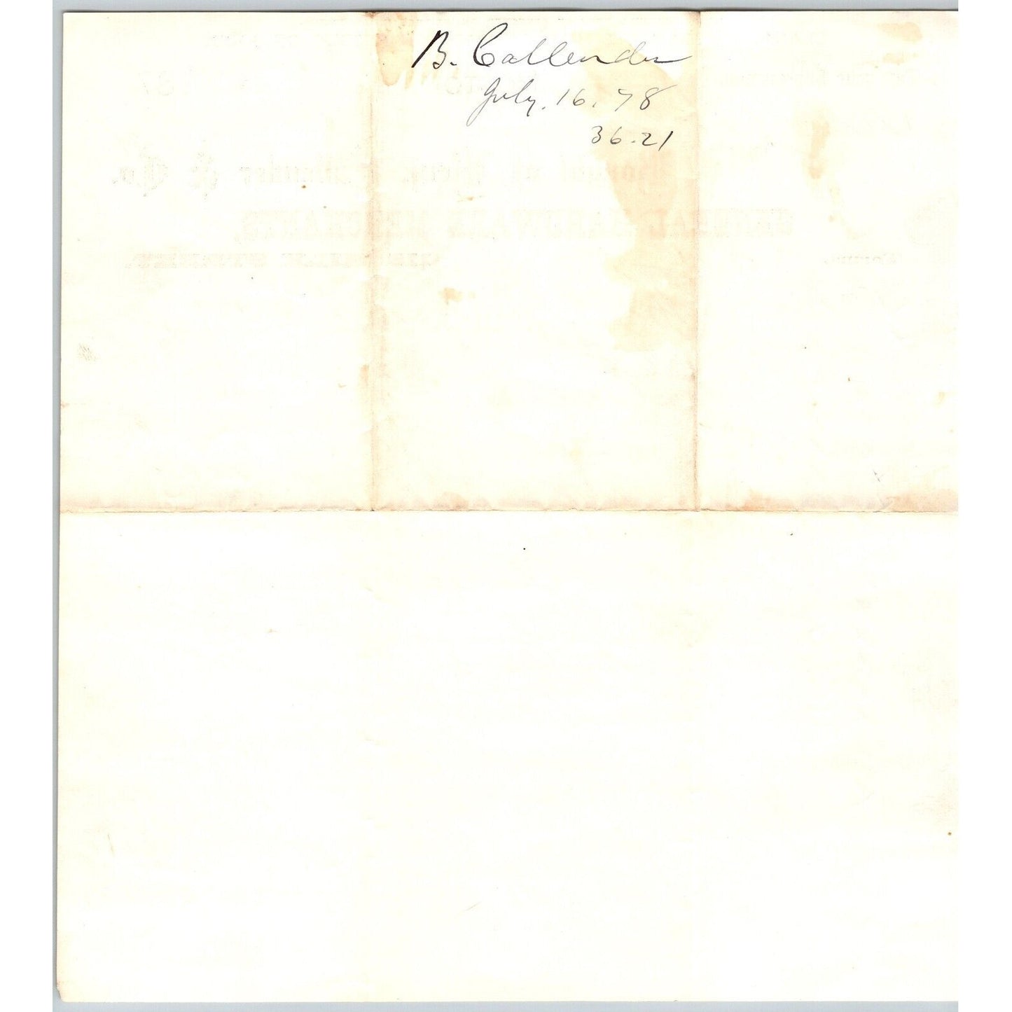 Benj. Callender & Co. General Hardware Milk St. Boston 1878 Billhead Scarce