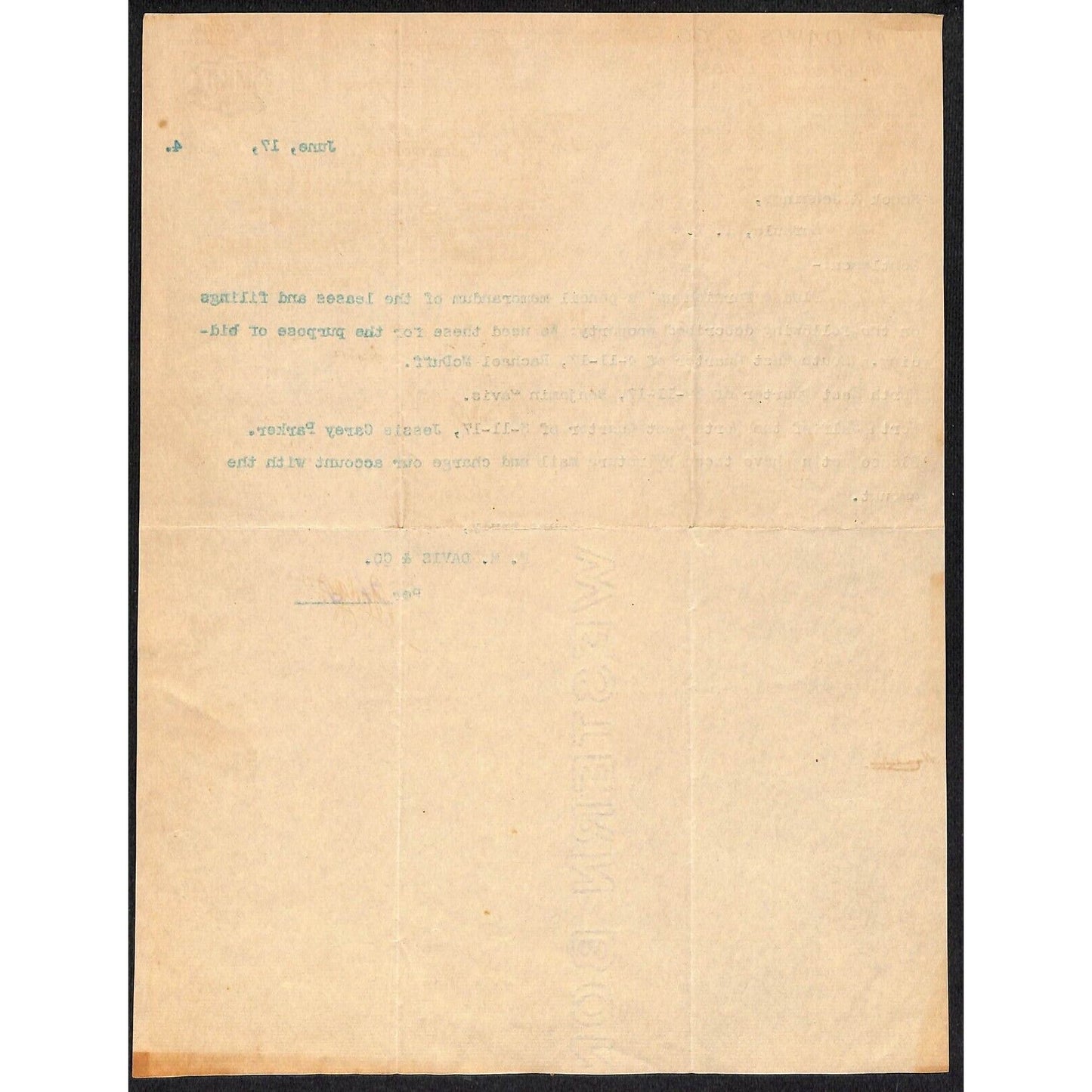 1904 F.M. Davis & Co. "Creek Indian Lands" I.T. Muskogee, OK TLS Letterhead