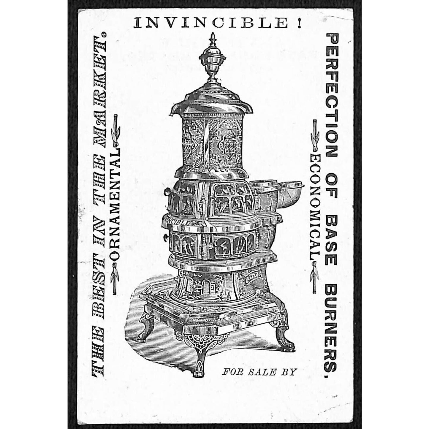 Invincible Base Burning Heater Victorian Trade Card Couple Painting Easel Fence