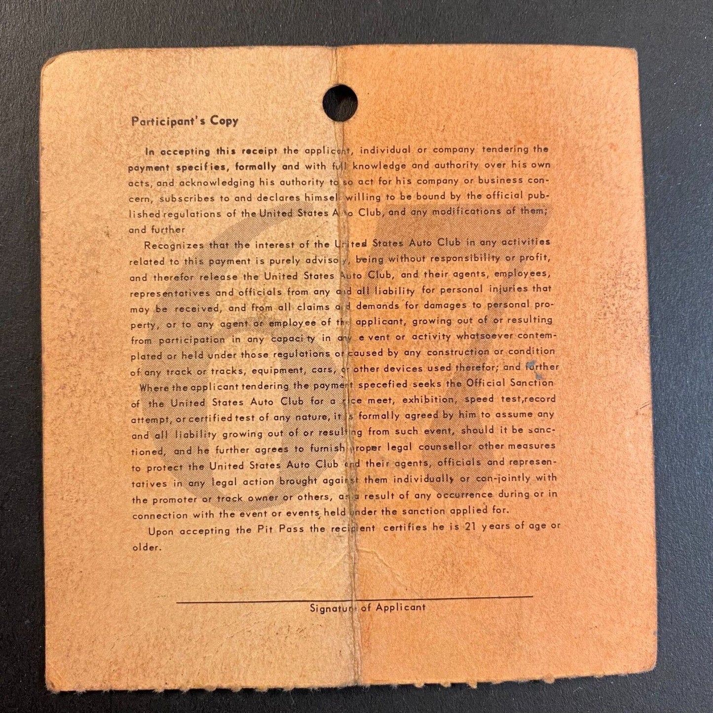USAC 1967 Pit Pass Dayton Oct 5, 1967 VGC