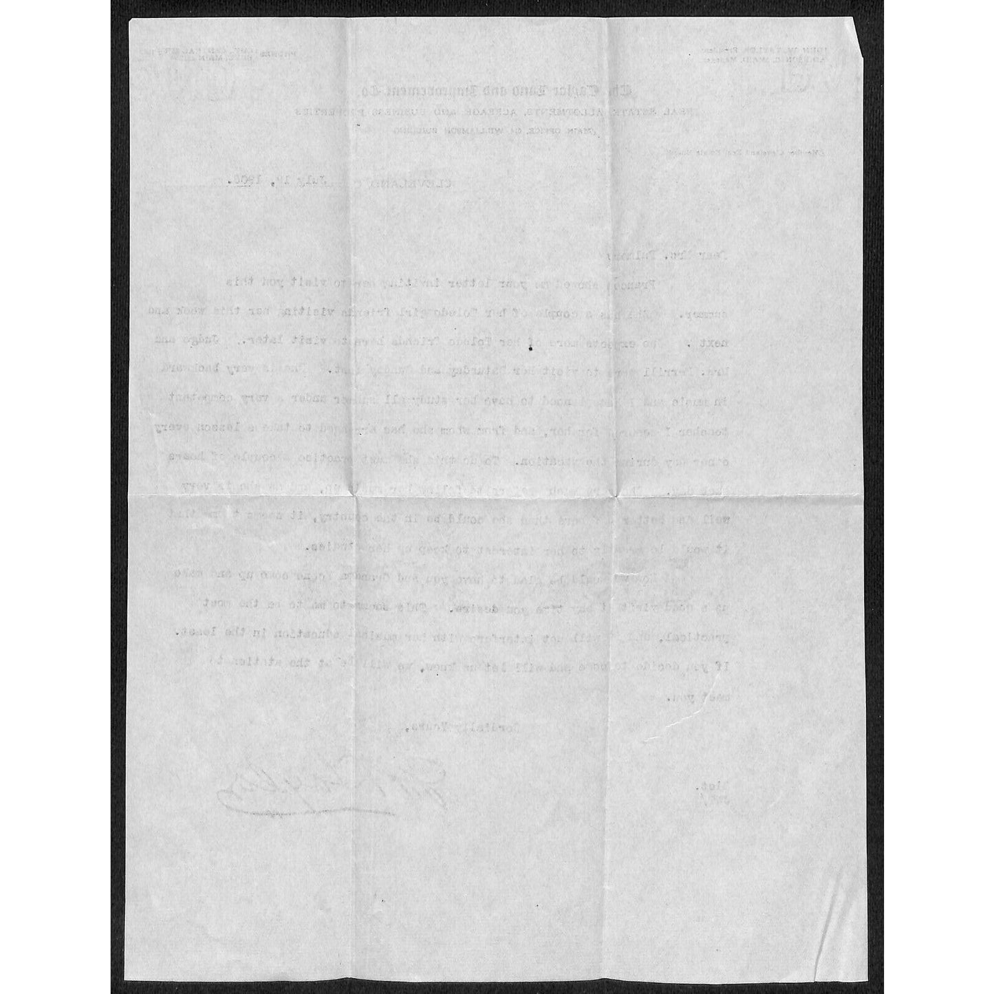 Taylor Land & Improvement Co. Cleveland 1908 Letterhead "She is Very Backward..
