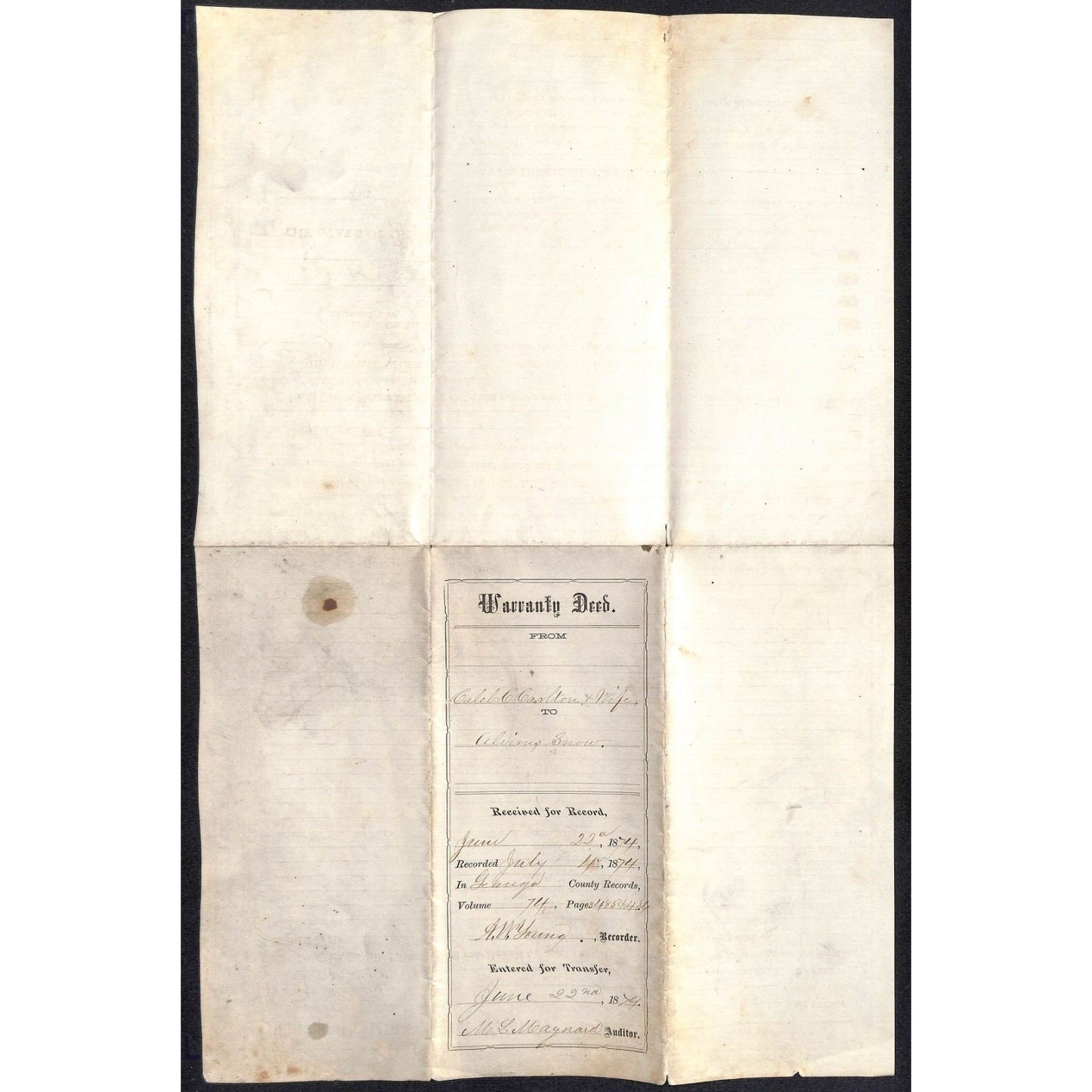 1873 Warranty Deed Lorenzo S. Re??ice A. Snow Geauga County Auburn, OH