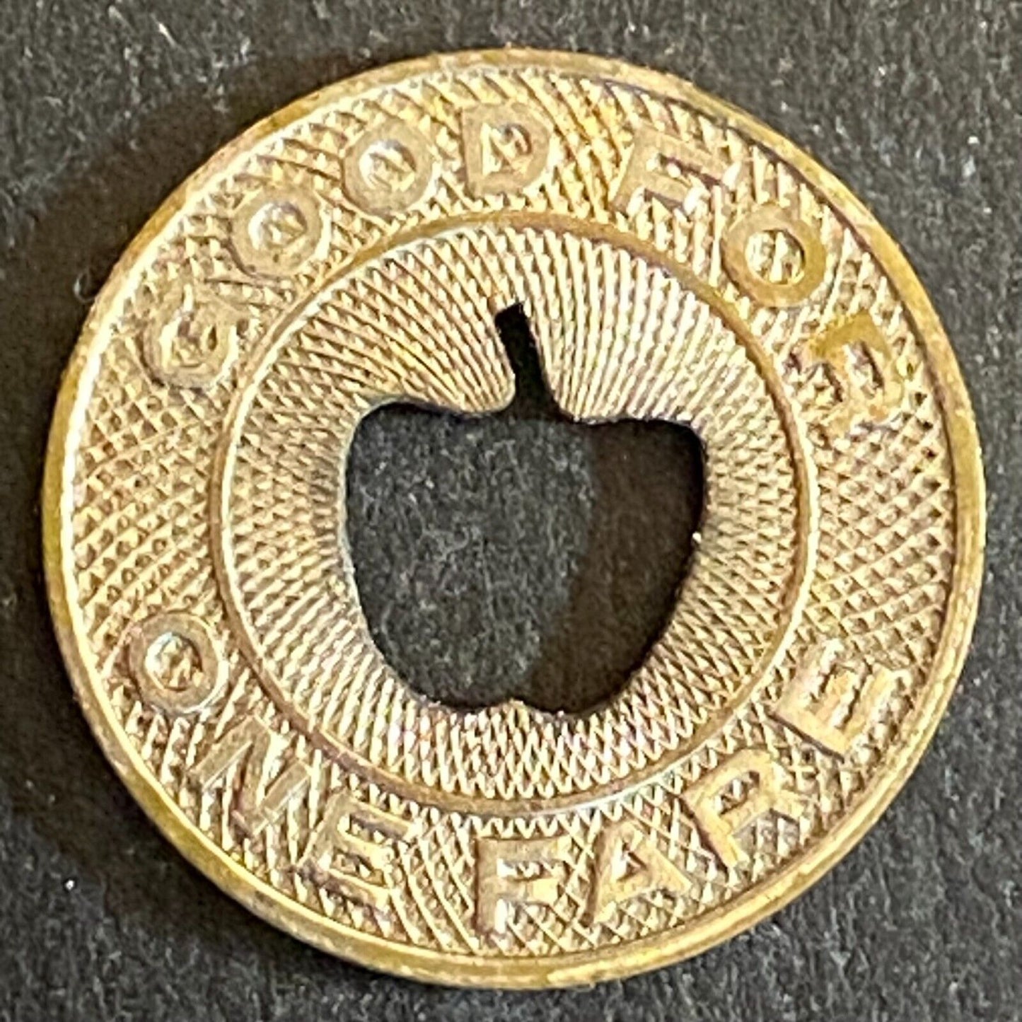 Benton Harbor & St. Joe Mich. G/F One Fare Transit Token 16mm Apple (#2)