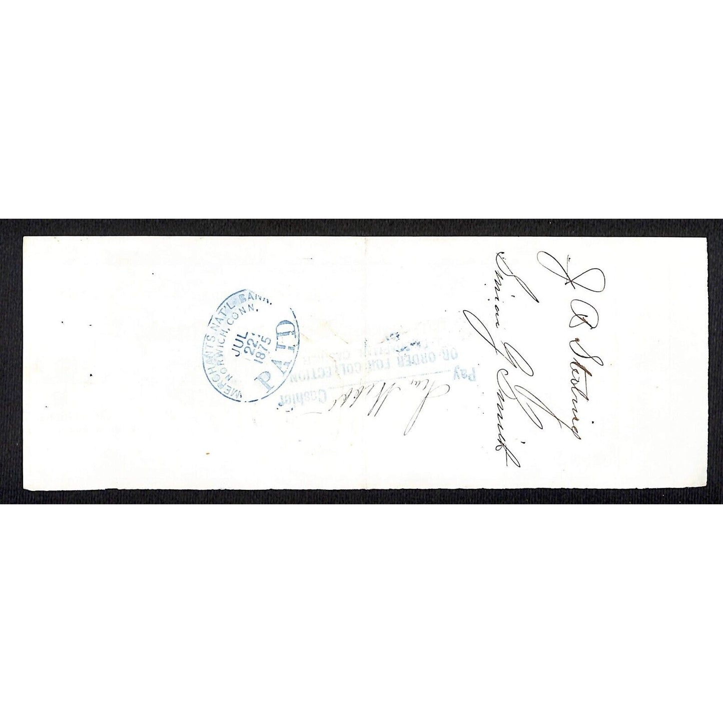 James A. Bill* 1875 Thames National Bank Lyme CT on Rev Stamp Check Stock (#27)