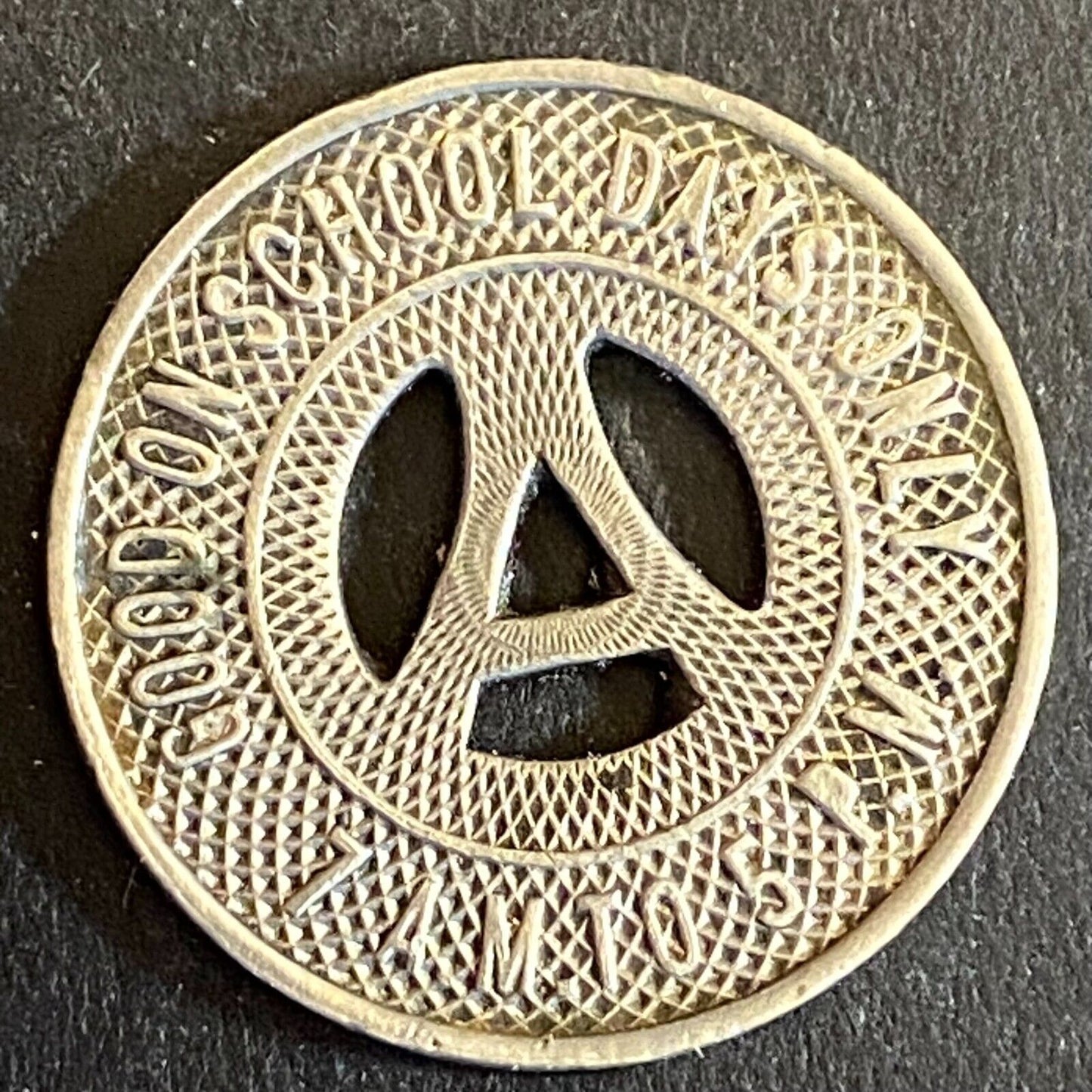 Albuquerque Bus Co. "Good on School Days Only" Token 23mm Hanging "A" (#6)