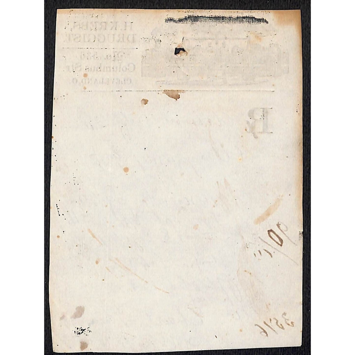 H. Krebs, Druggist Columbus St. Cleveland c1870's* Prescription #3516