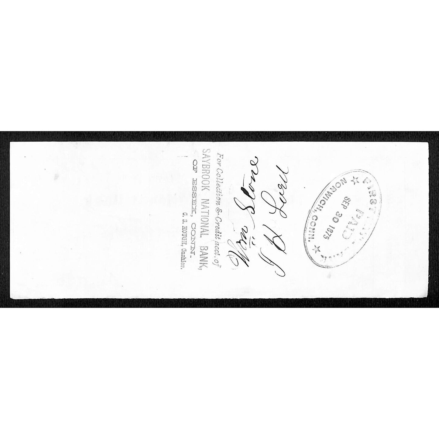 James A. Bill* 1875 Thames National Bank Lyme CT on Rev Stamp Check Stock (#29)