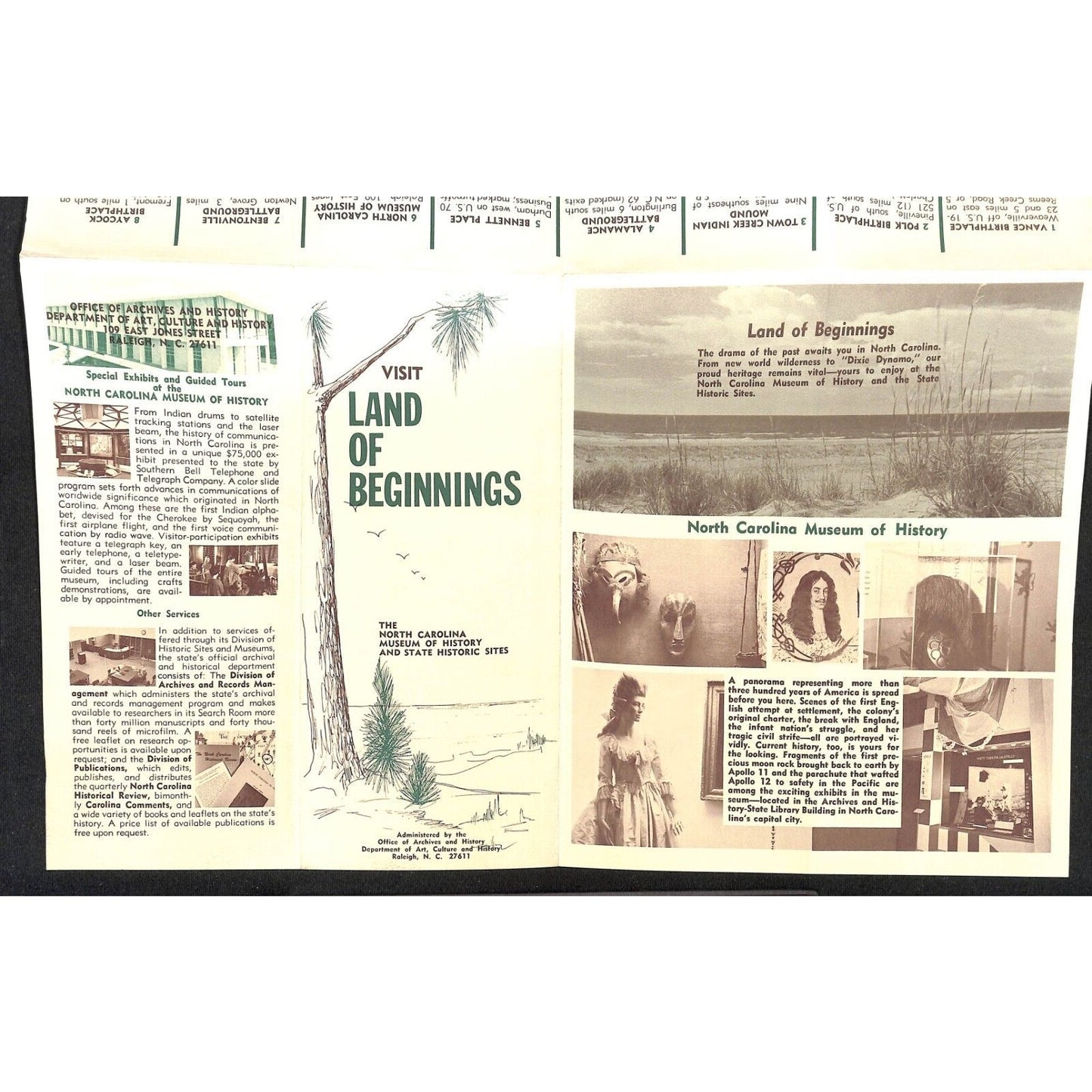 North Carolina Historic Sites c1970 Fold-Out Travel Brochure 15" x 18" VGC