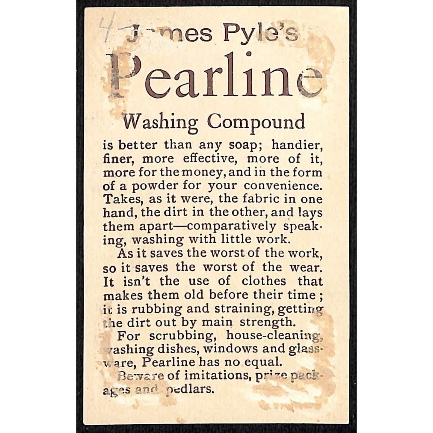 James Pyle's Pearline Washing Compound Victorian Trade Card Girl Holding Cat