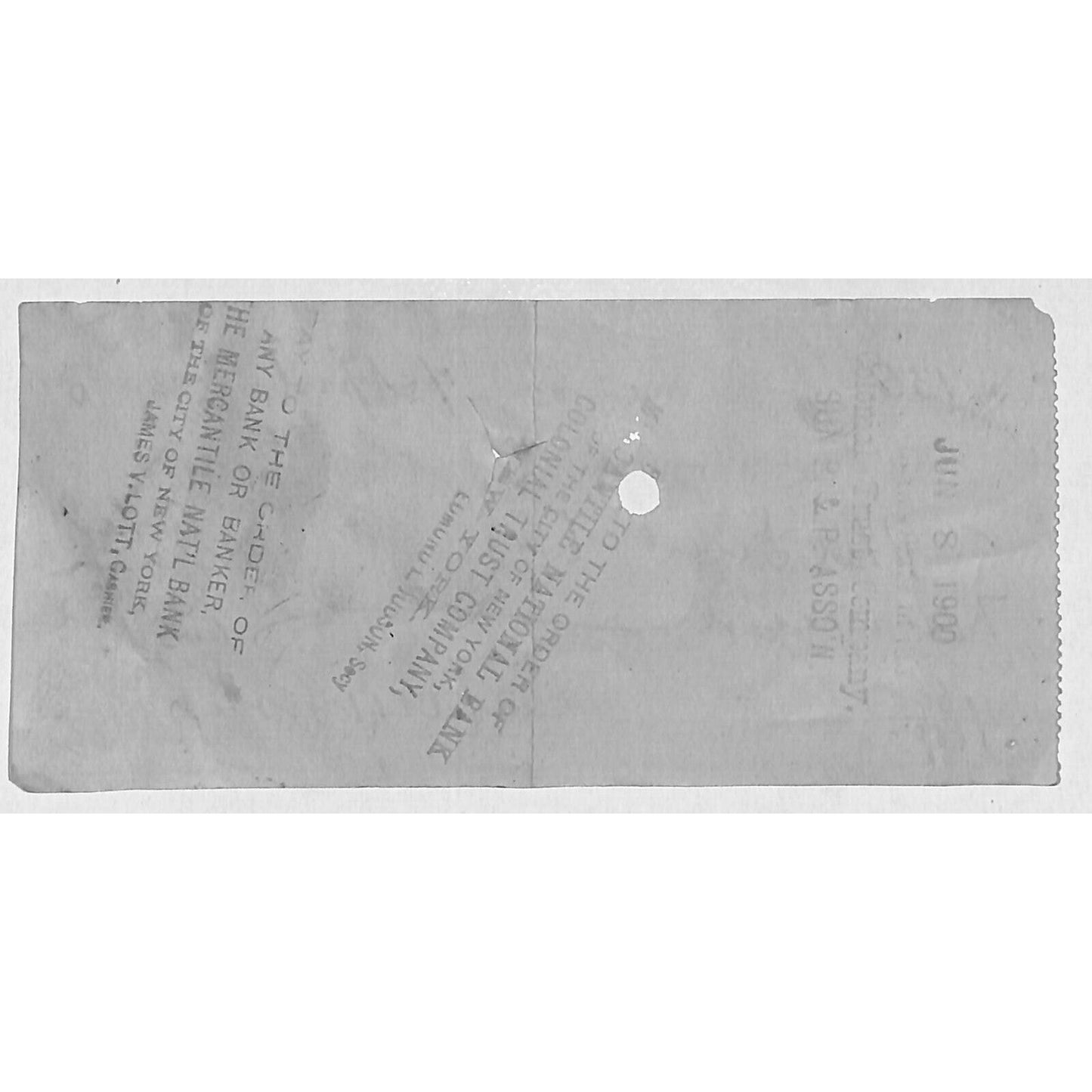 Fidelity Insurance Trust & Safe Deposit Phila. 1900 Bank Check w/ Rev Stamp