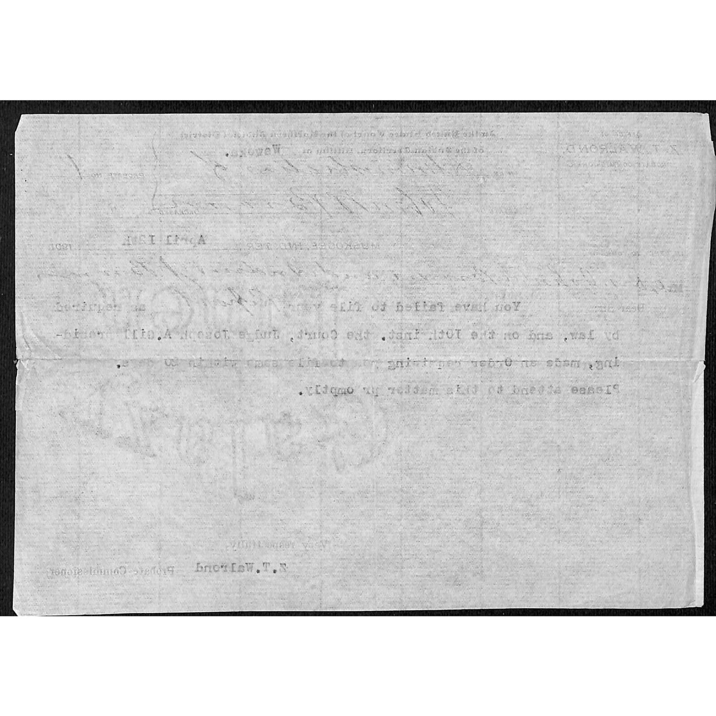 1901 US Court Northern District Muskogee Indian Territory Walrond Letterhead