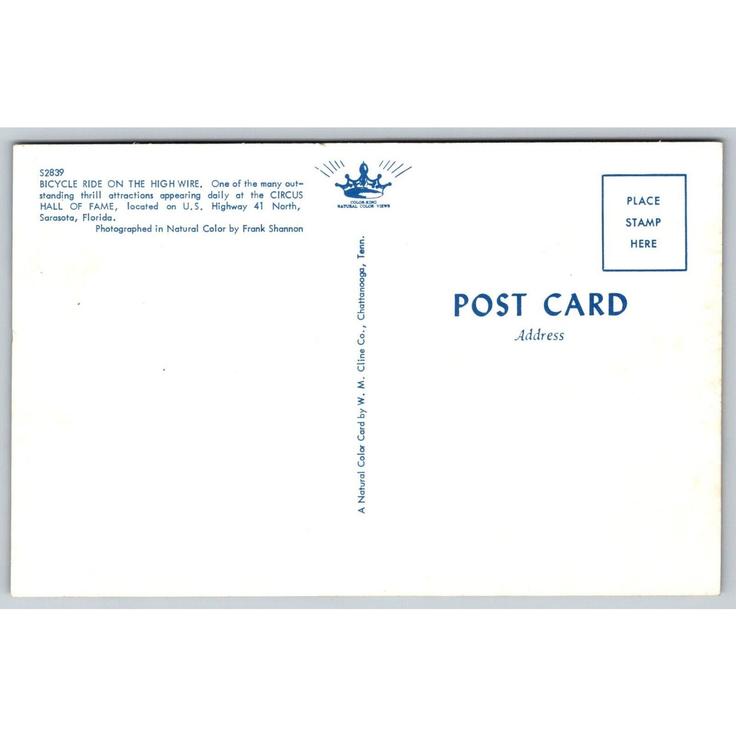 Bicycle Ride on the High Wire Hall of Fame Sarasota Postcard NP VGC c1960s