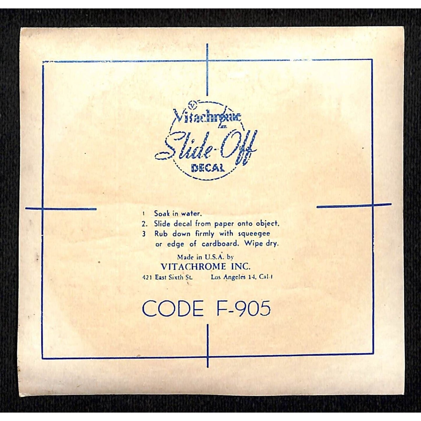 Mission Cola Vitachrome Slide Off Decal c1940's-50's 4" x 4"