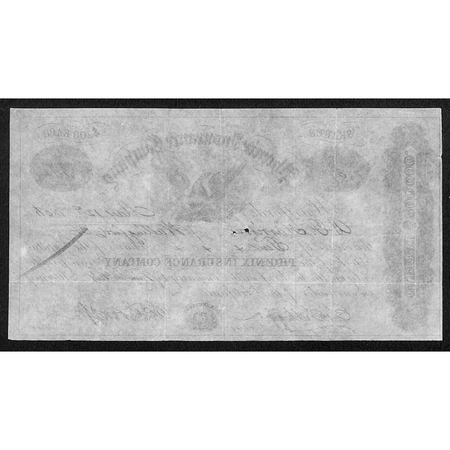 Phoenix Insurance Co. Hartford 1856 B.F. Harrison Wallingford Stock Certificate