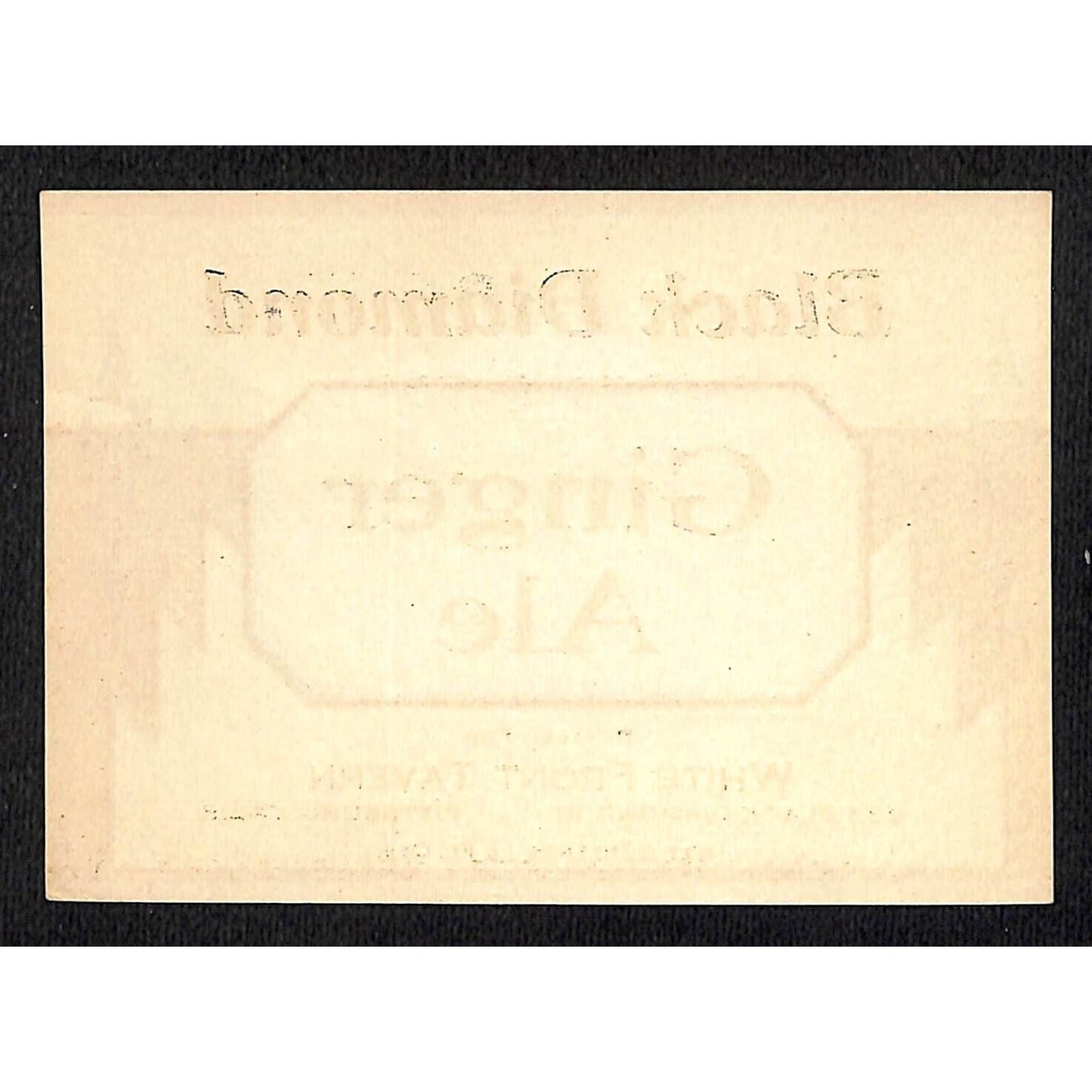 Black Diamond Ginger Ale Soda Label White Front Tavern Pittsburg, CA c1930's-40s