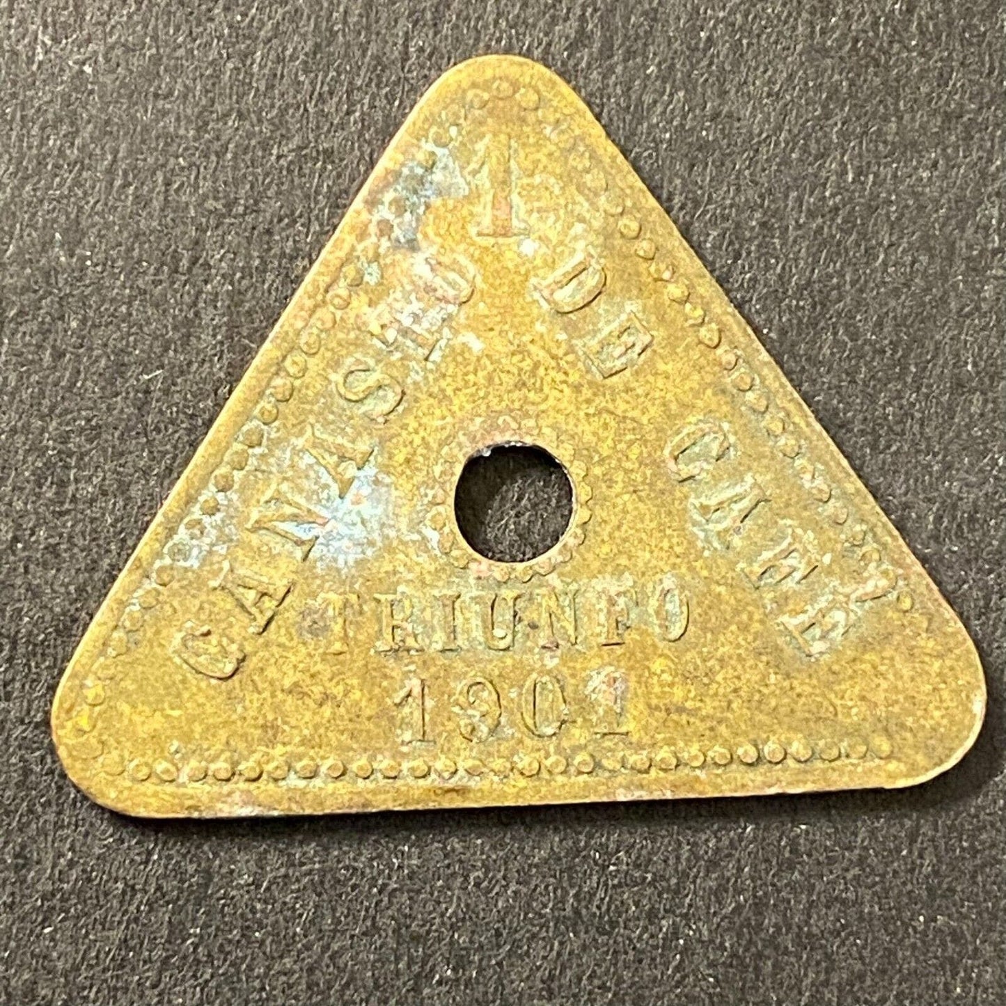 Triunfo Mexican Coffee Plantation Token 1901 Canasto Cafe "1" 26mm (#10)