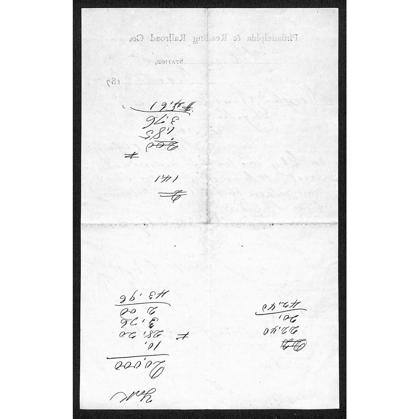 Pennsylvania and Reading Railroad 1872 ALS re: Freight "Water 10c per 100 lbs"