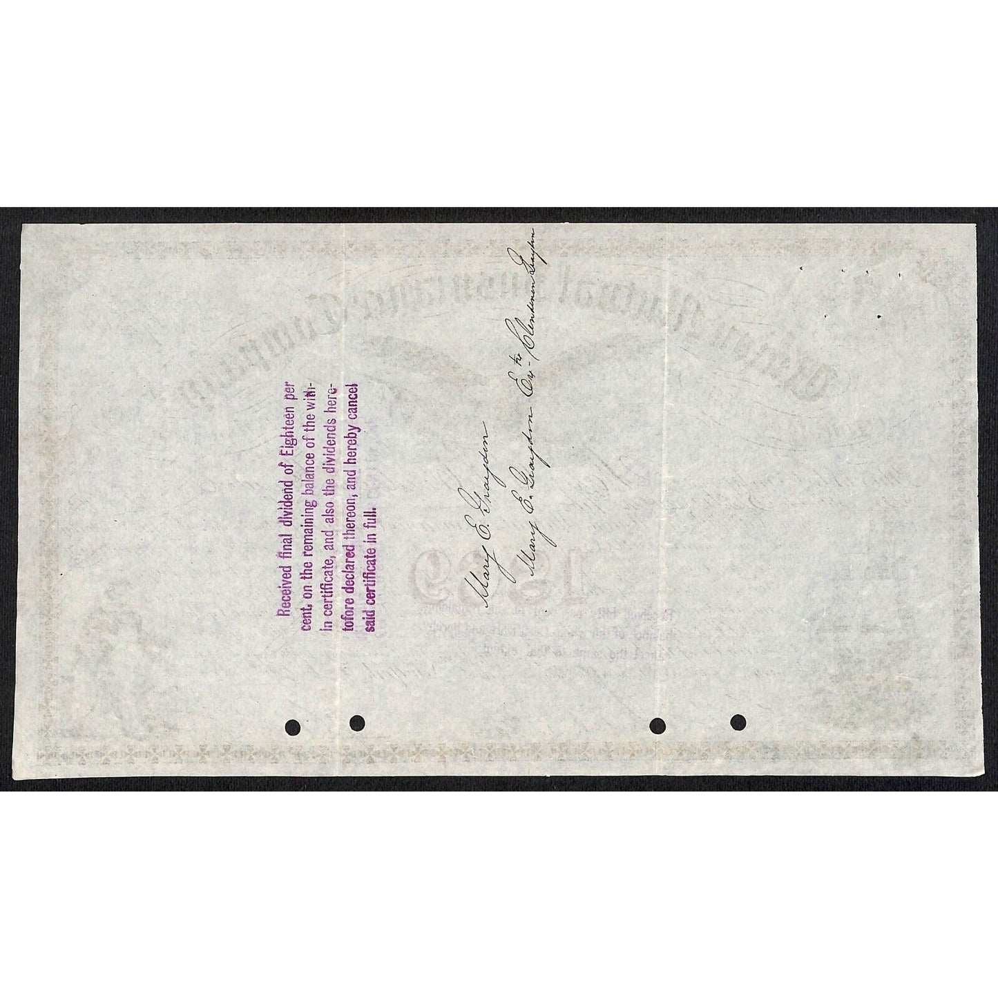 Union Mutual Insurance Co. NY 1869 Stock Certificate Mary E. Graydon