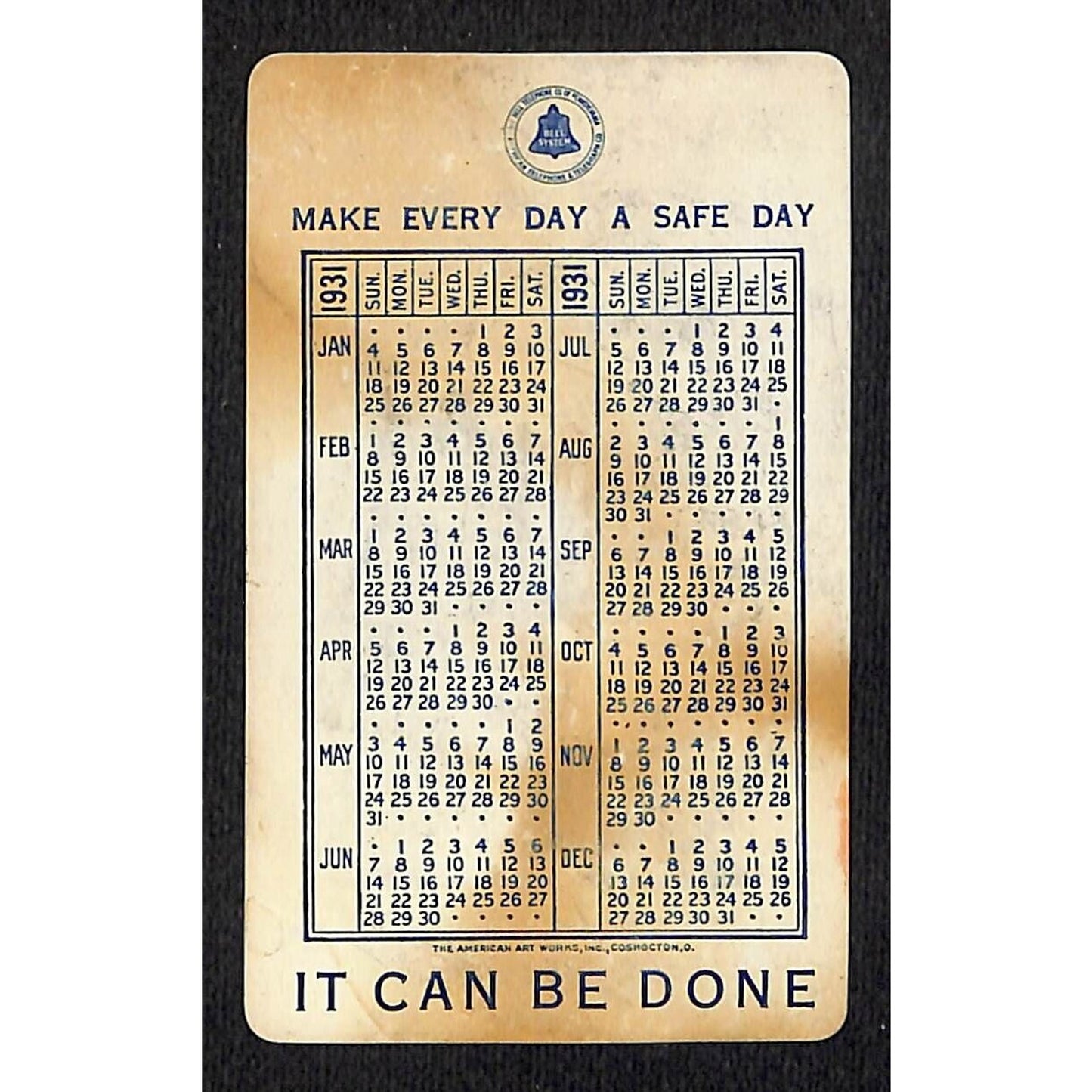 Bell Telephone of PA 1931 Plastic Celluloid? Pocket "Opportunities" Calendar